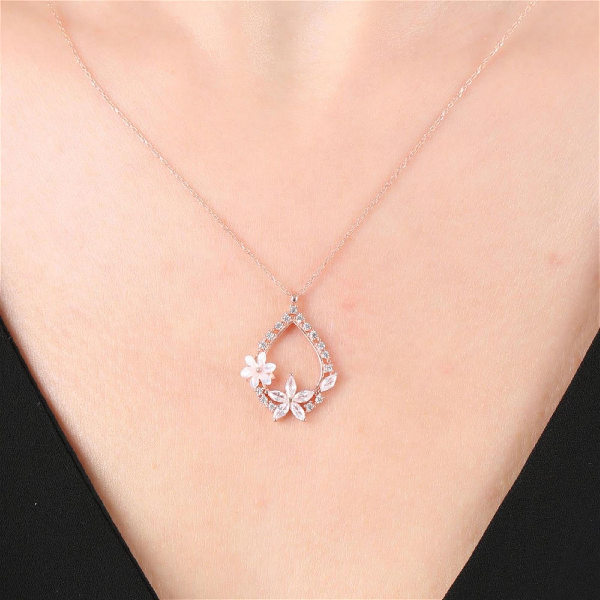 Magnolia Flower Rose Gold Drop Necklace