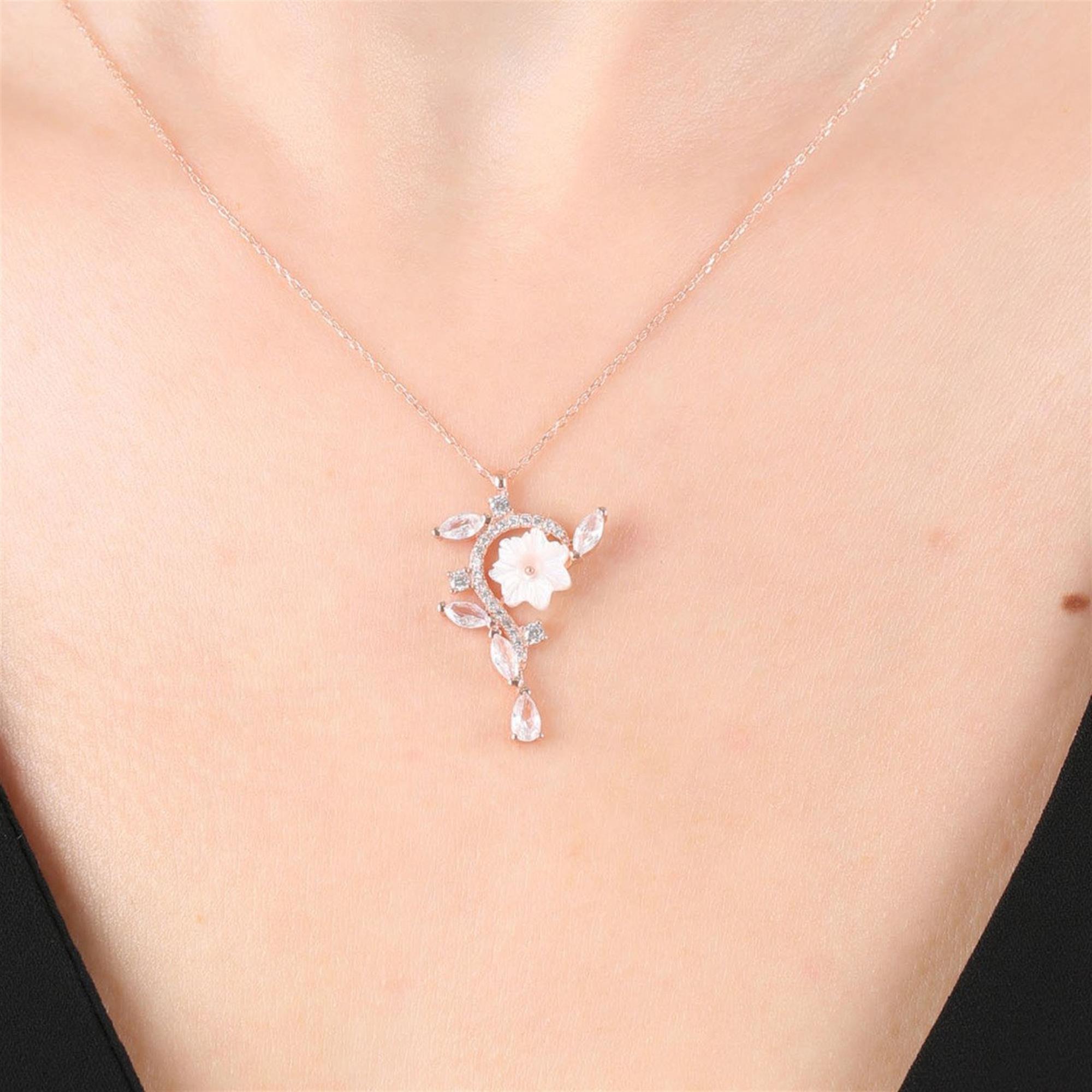 Diamond Magnolia Flower Sparkling Crystal Rose Gold Necklace