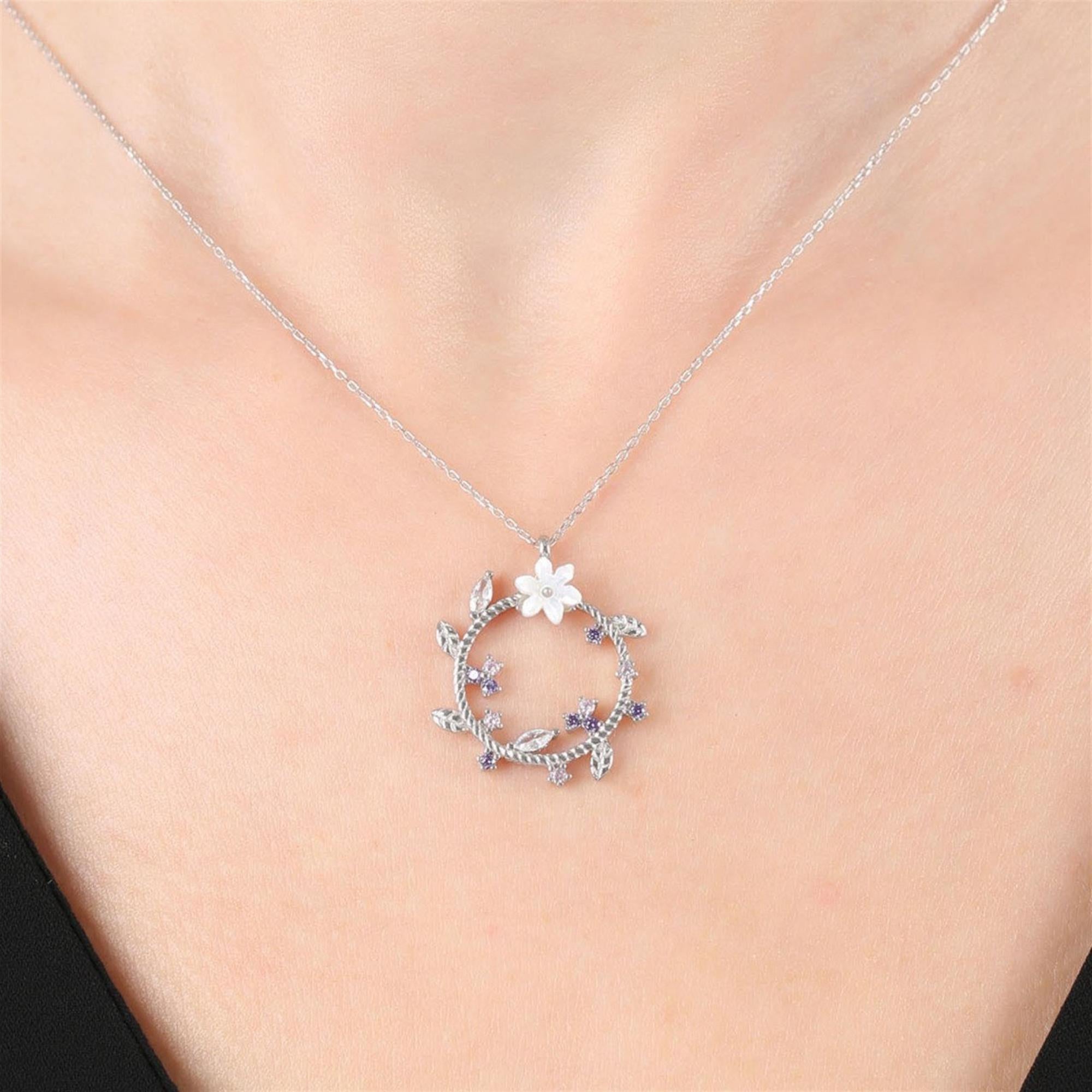 Magnolia Flower Happiness Charm Silver Necklace