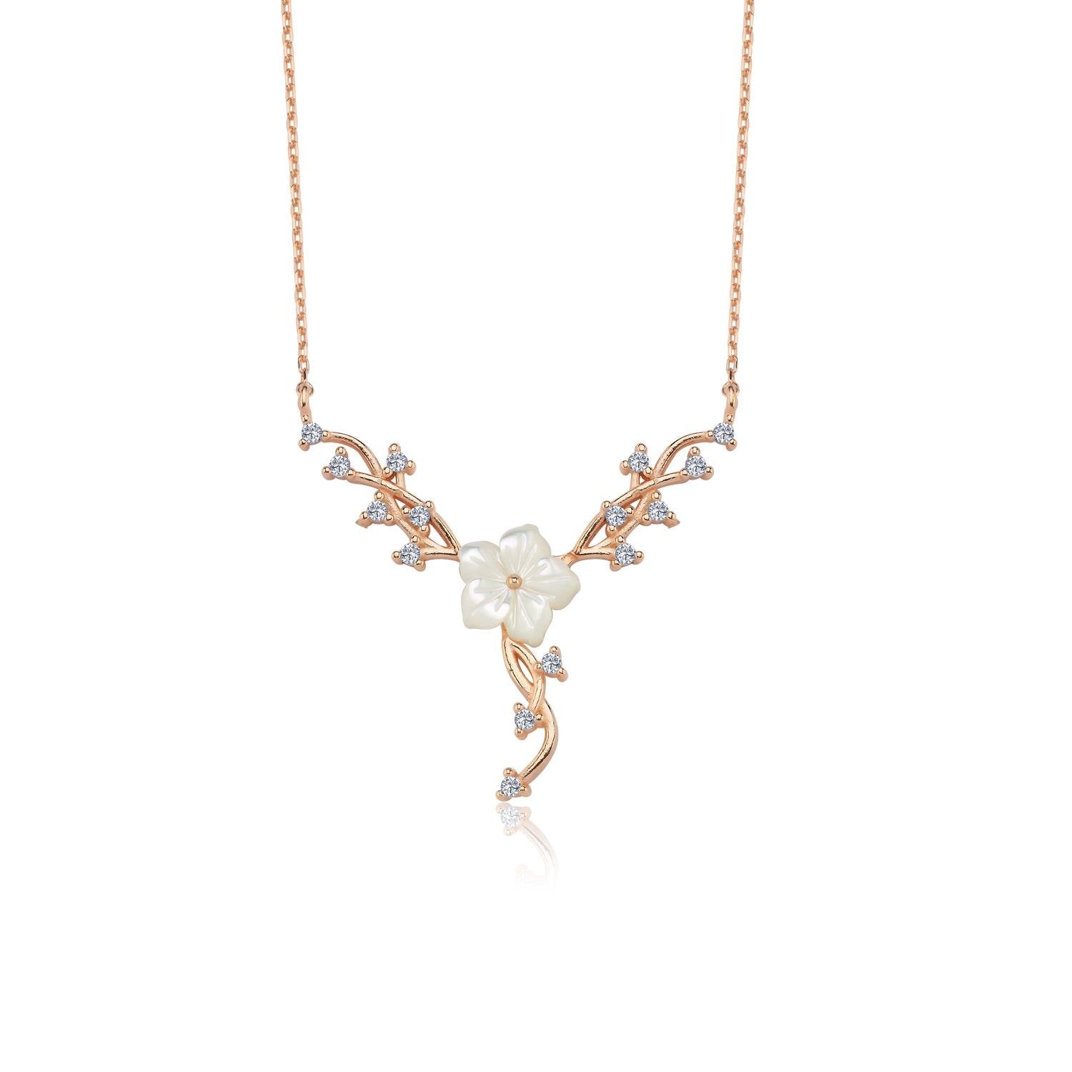 Dainty Magnolia Flower Vine Rose Gold Necklace