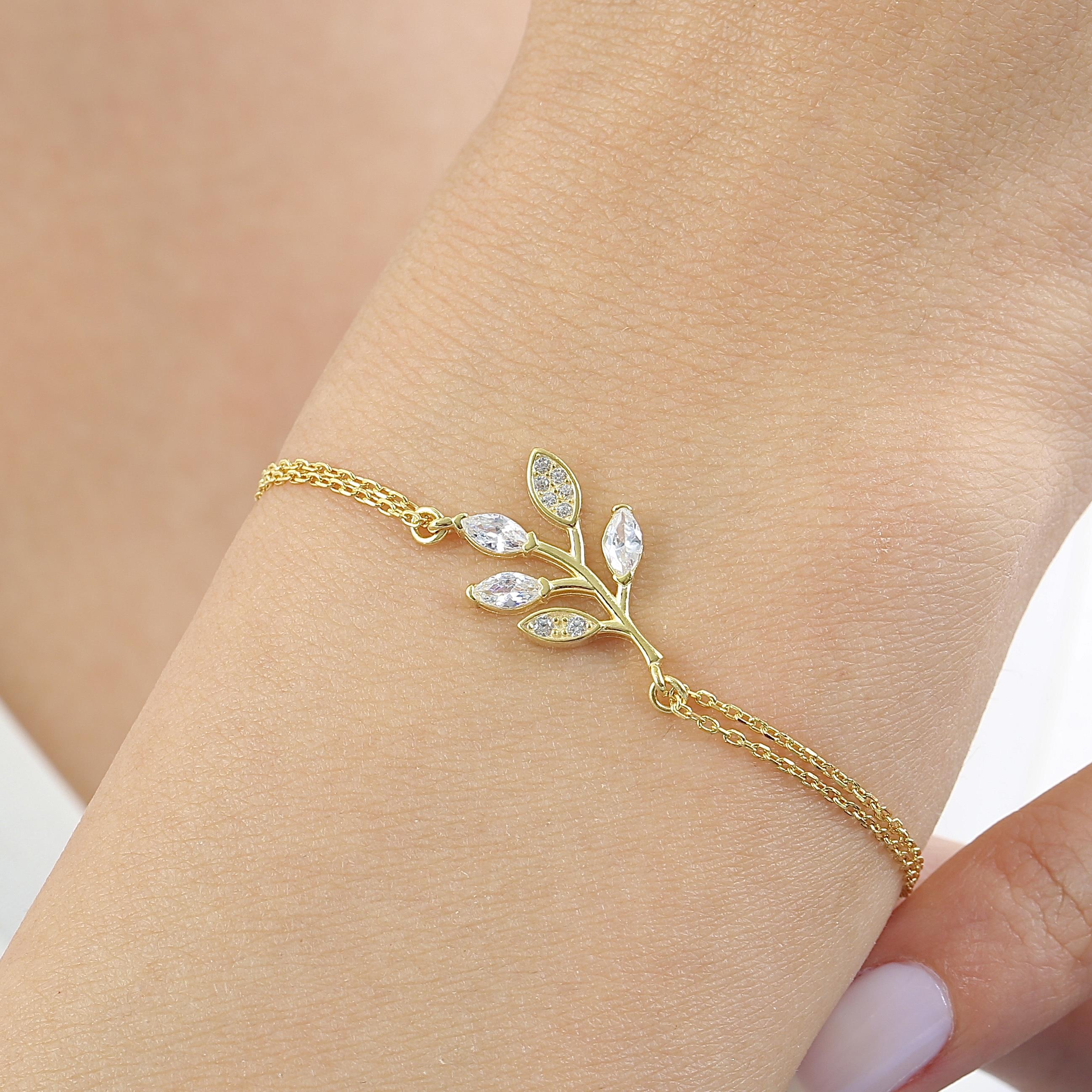 Marquise Stone Olive Branch Gold Plated Bracelet