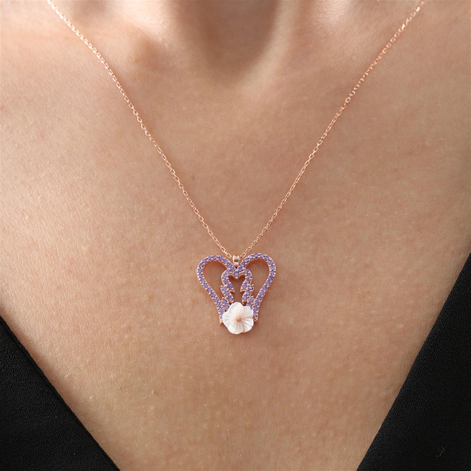 Angel Wings Purple CZ Stone Magnolia Rose Gold Necklace