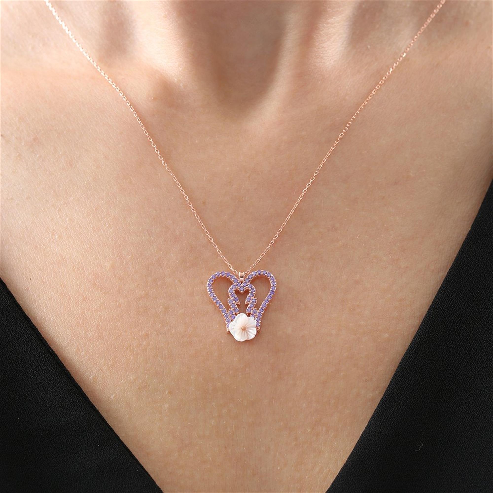 Angel Wings Purple CZ Stone Magnolia Rose Gold Necklace