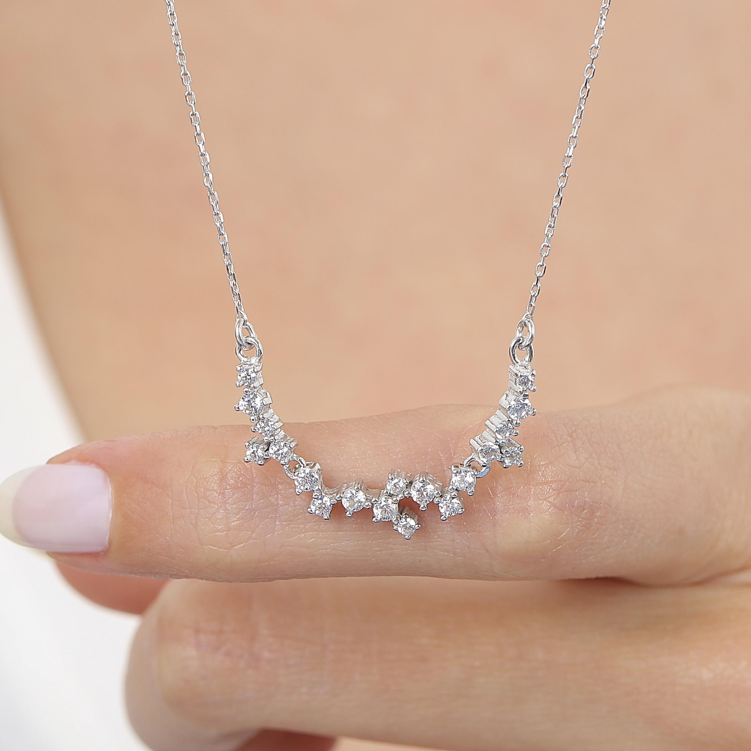 Zirconia Stone Sparkle Cluster Silver Necklace