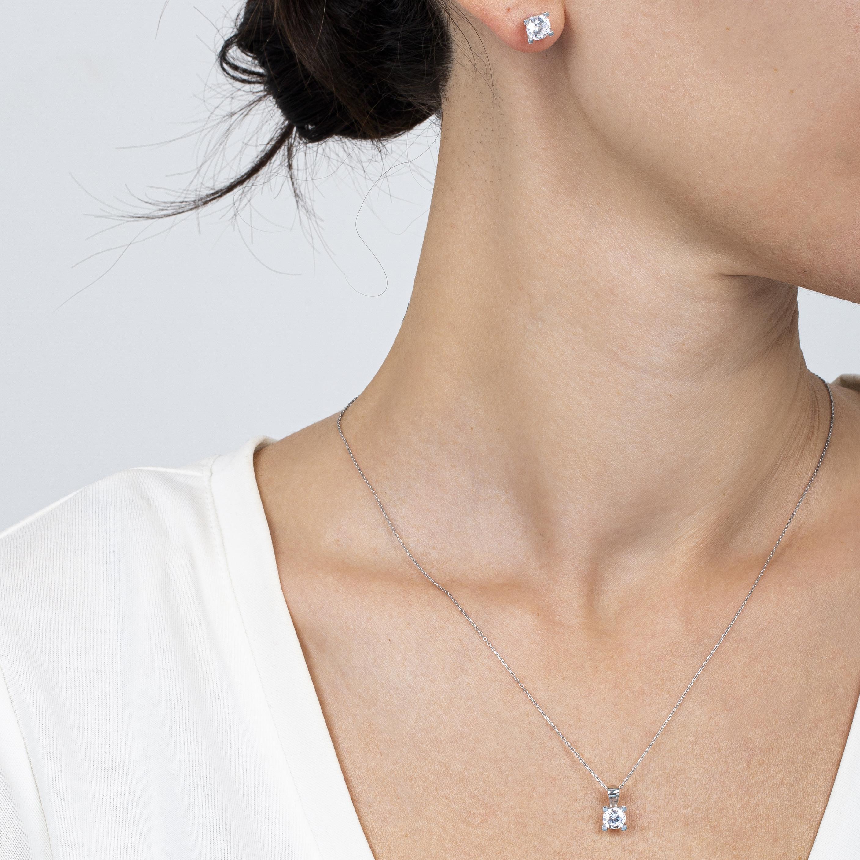 Sterling Silver Cubic Zirconia Solitaire Jewelry Set