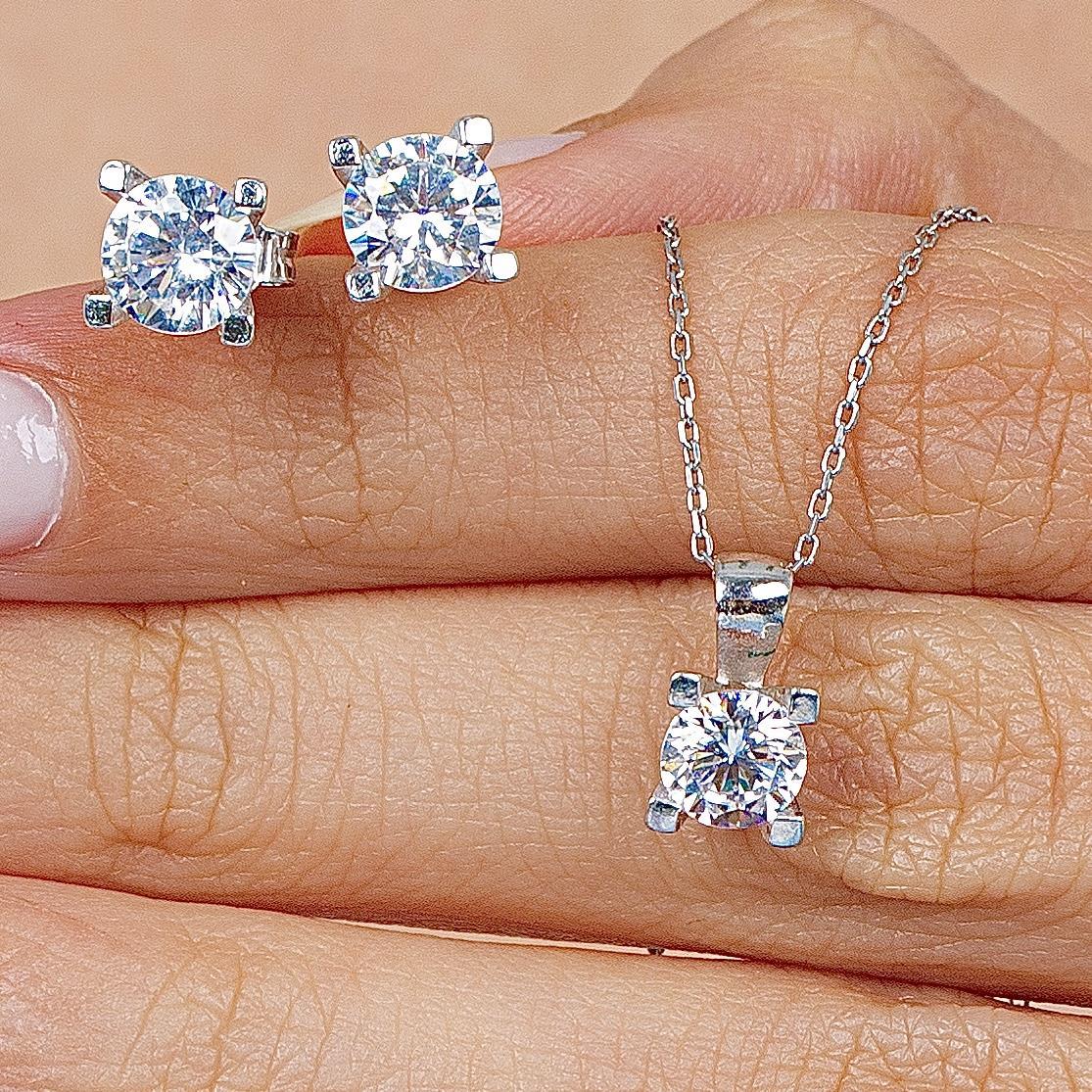 Sterling Silver Cubic Zirconia Solitaire Jewelry Set
