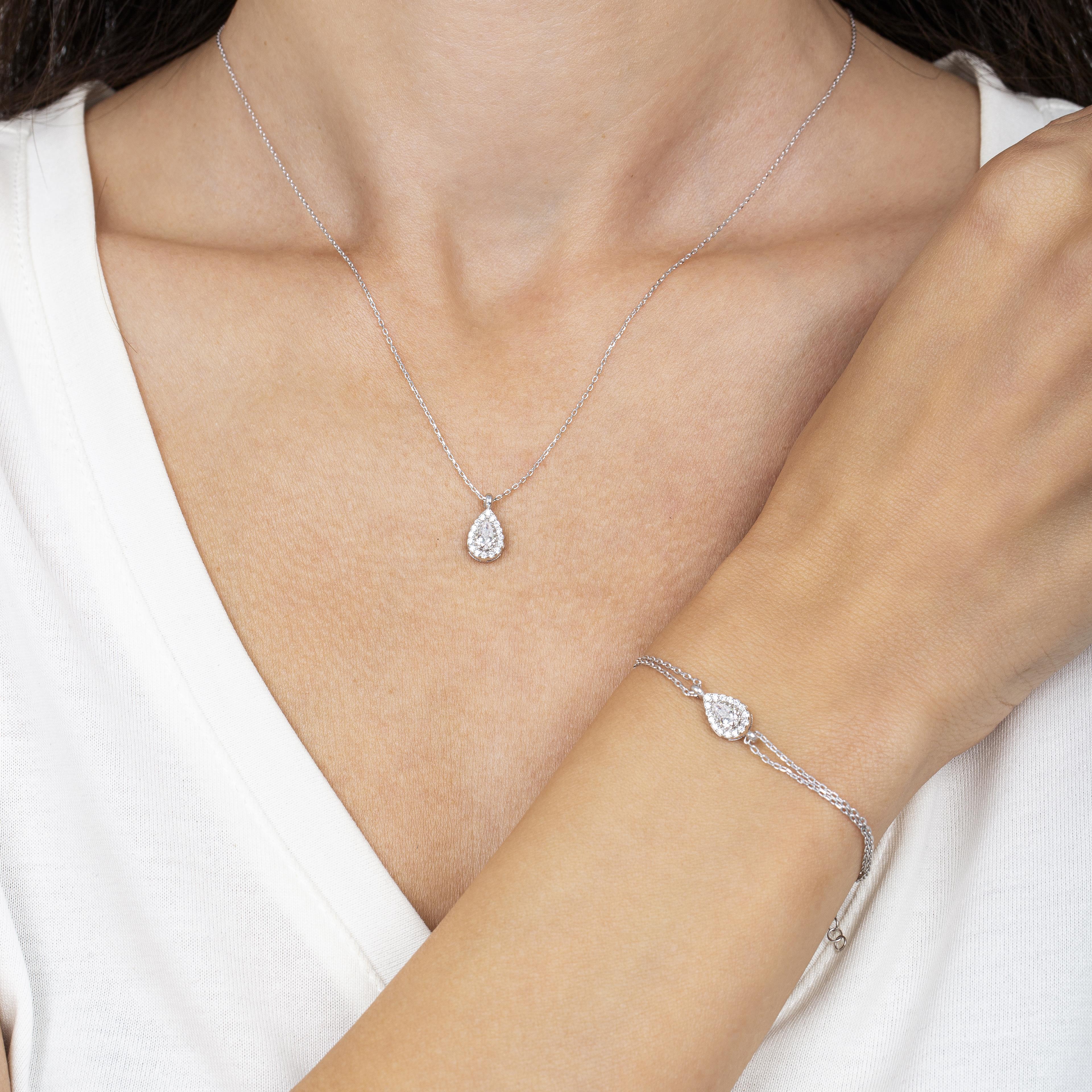 Minimal Teardrop Necklace & Bracelet Silver Set