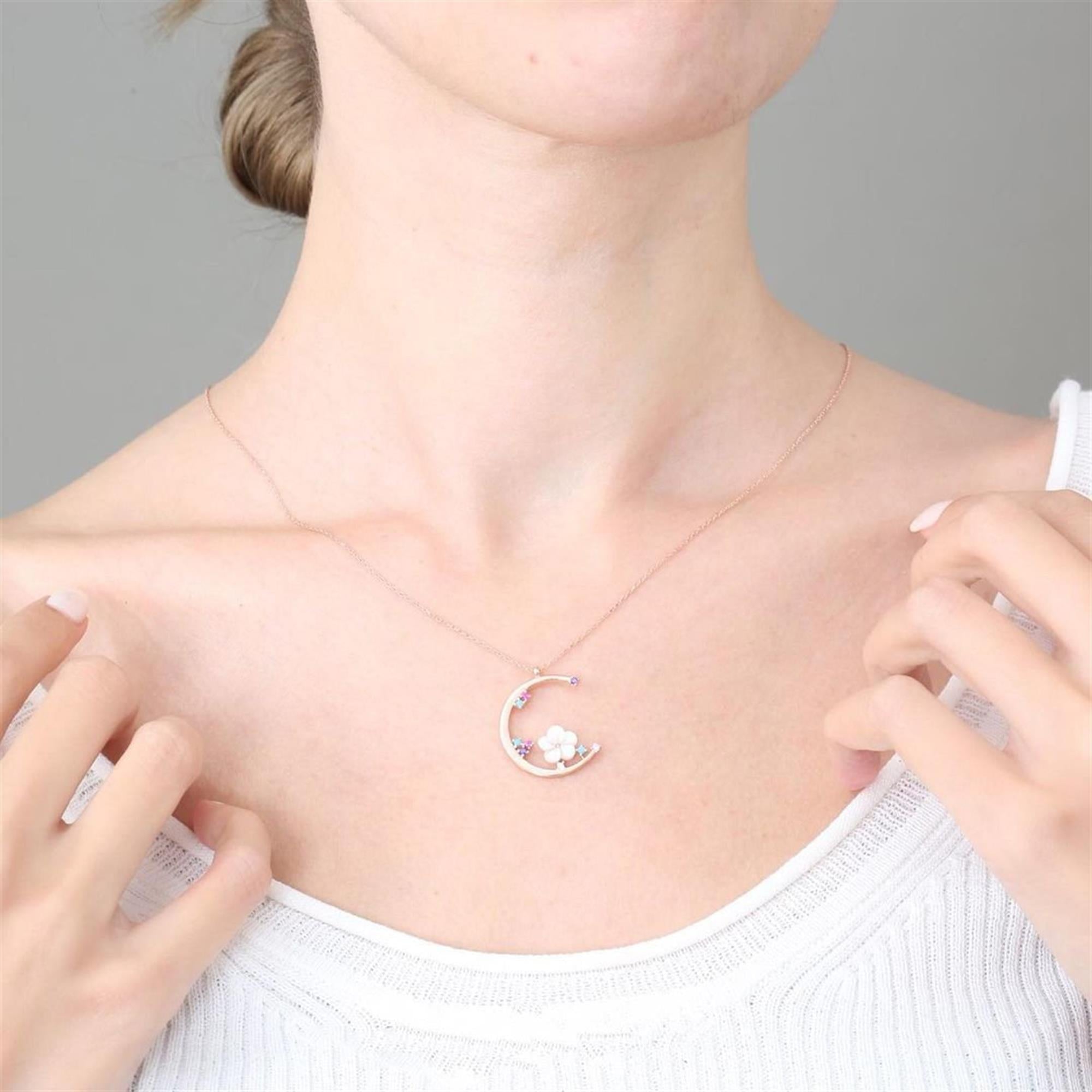 Mixed Stone Floral Crescent Rose Gold Necklace