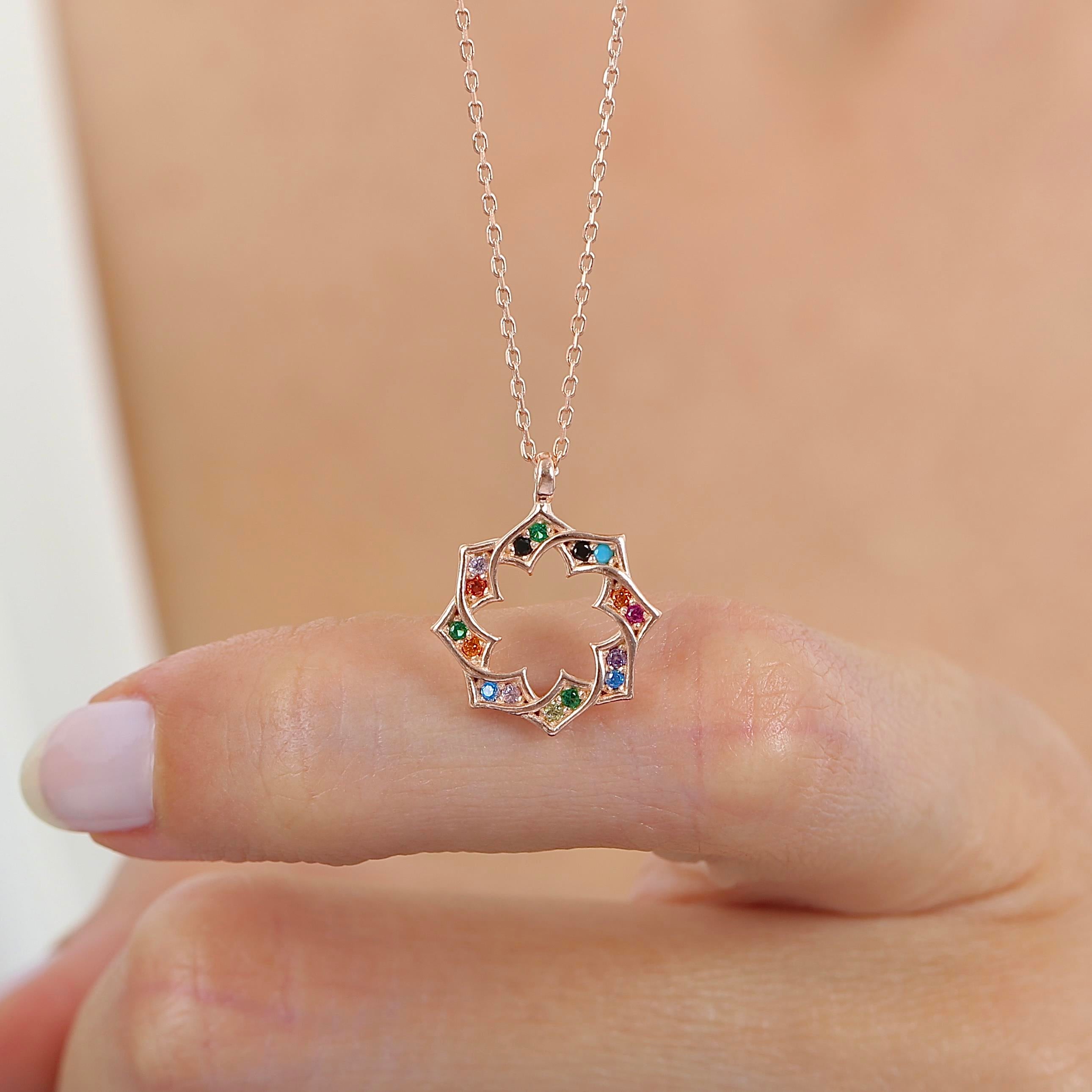 Mixed Stone Sparkling Geometric Rose Gold Necklace