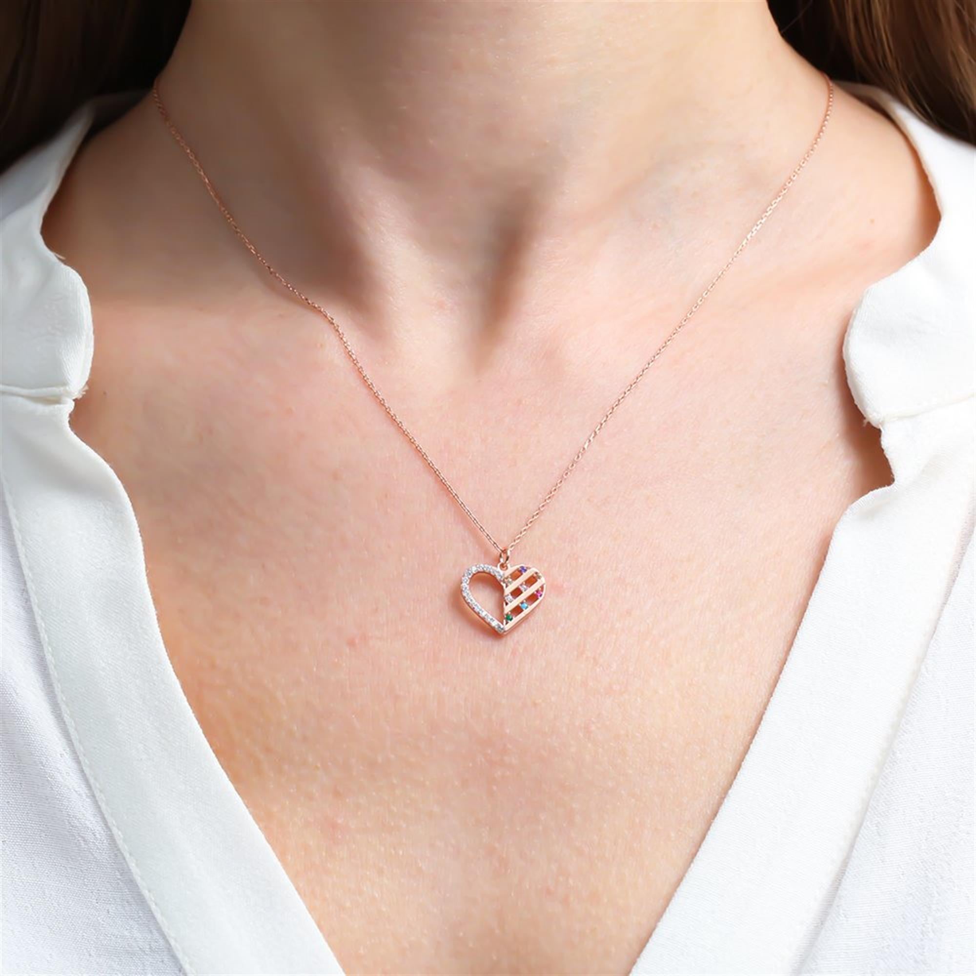 Rainbow Heart Treasure Rose Gold Necklace
