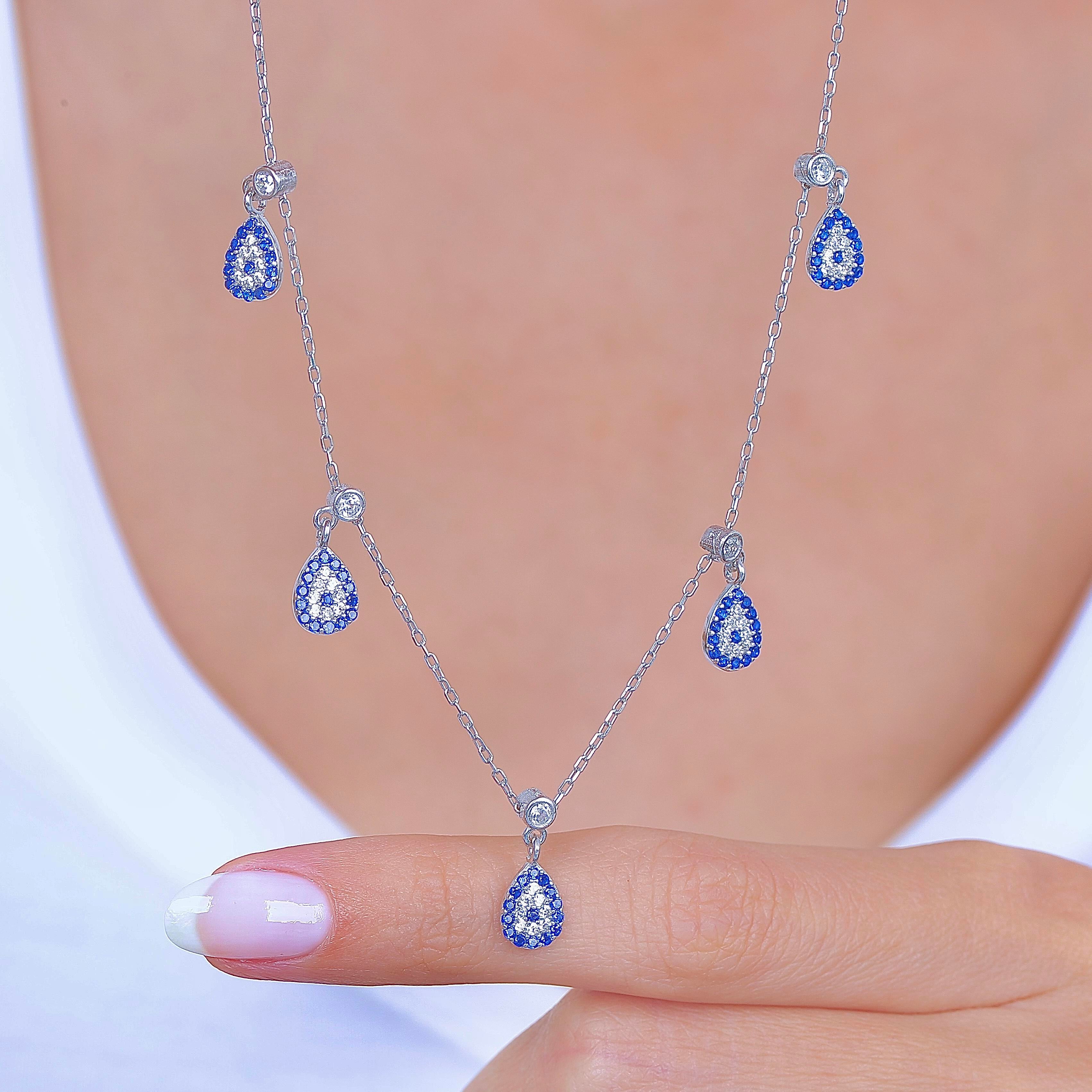 Evil Eye Drops Choker Silver Lucky Necklace