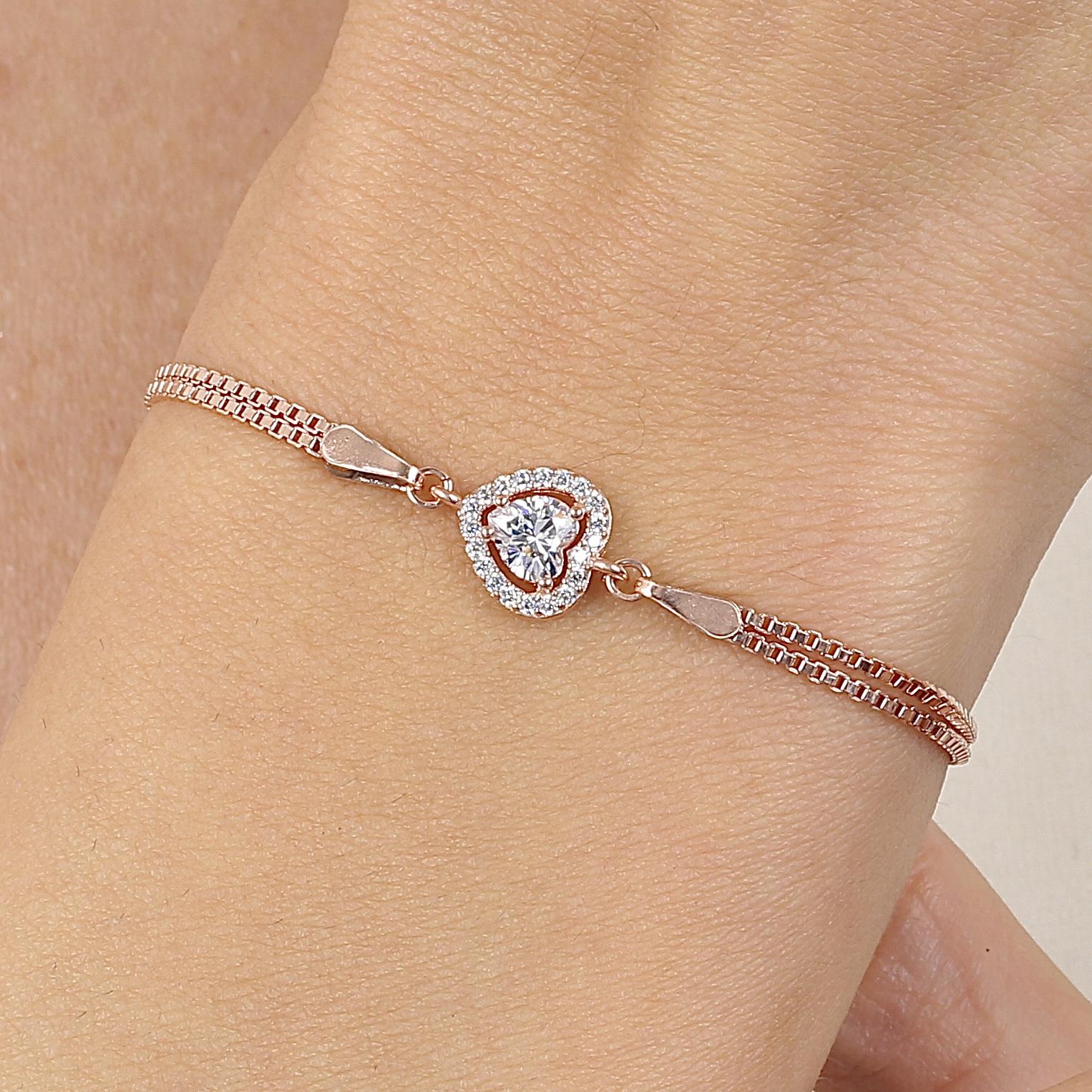 Rose Gold Plated White Zircon Silver Bracelet