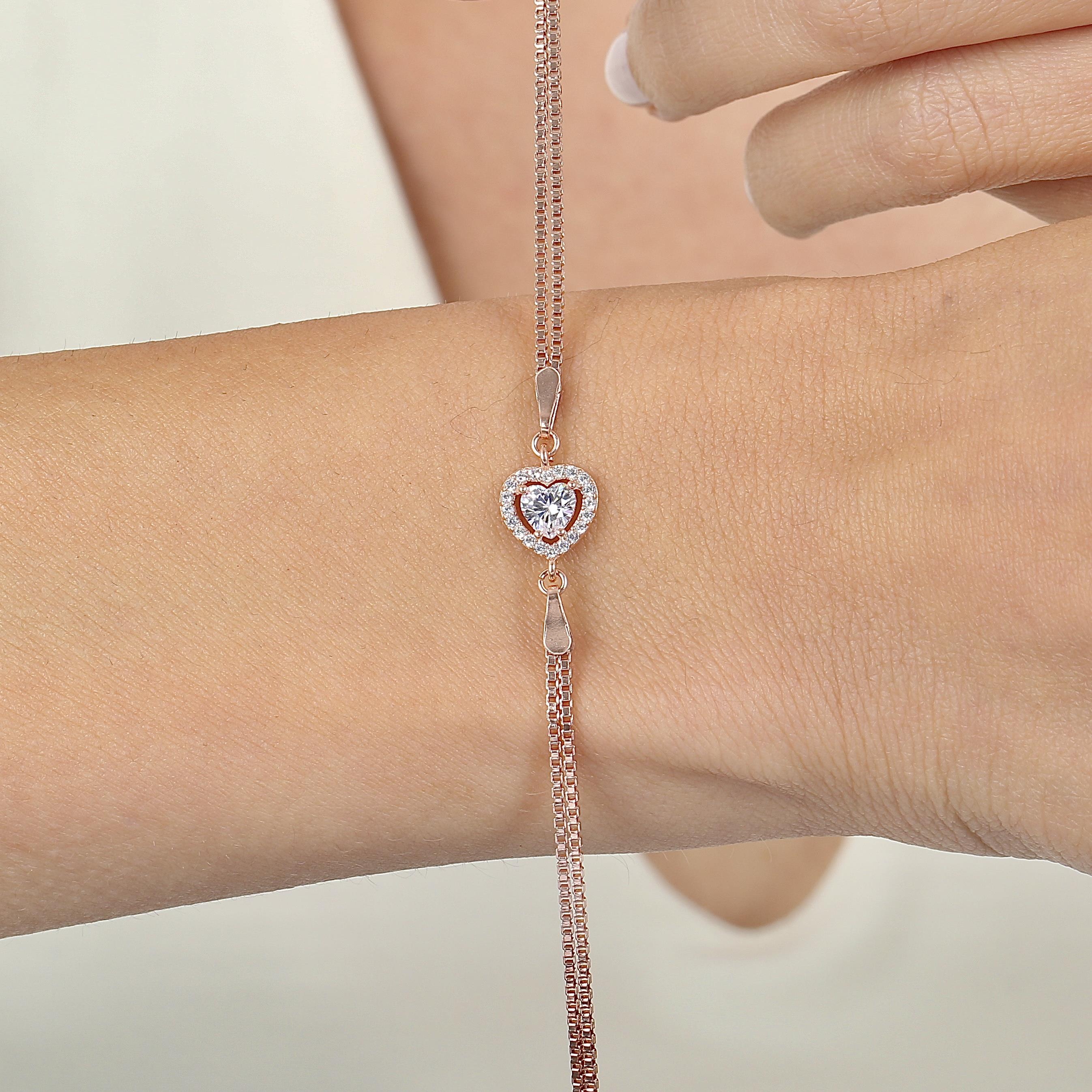 Rose Gold Plated White Zircon Silver Bracelet