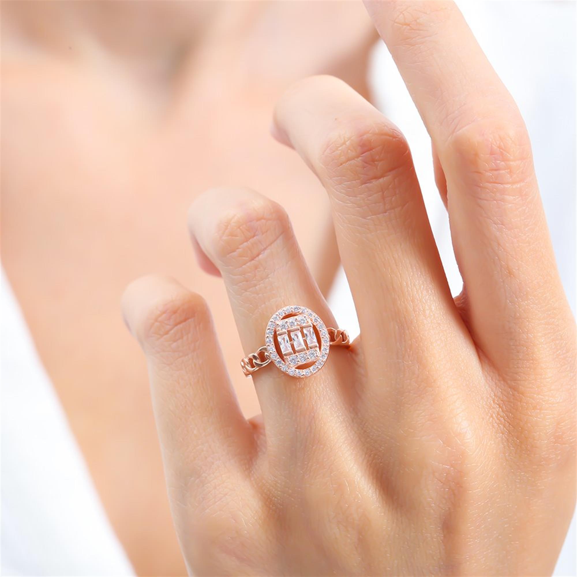 Oval Baguette Stone Rose Gold Ring