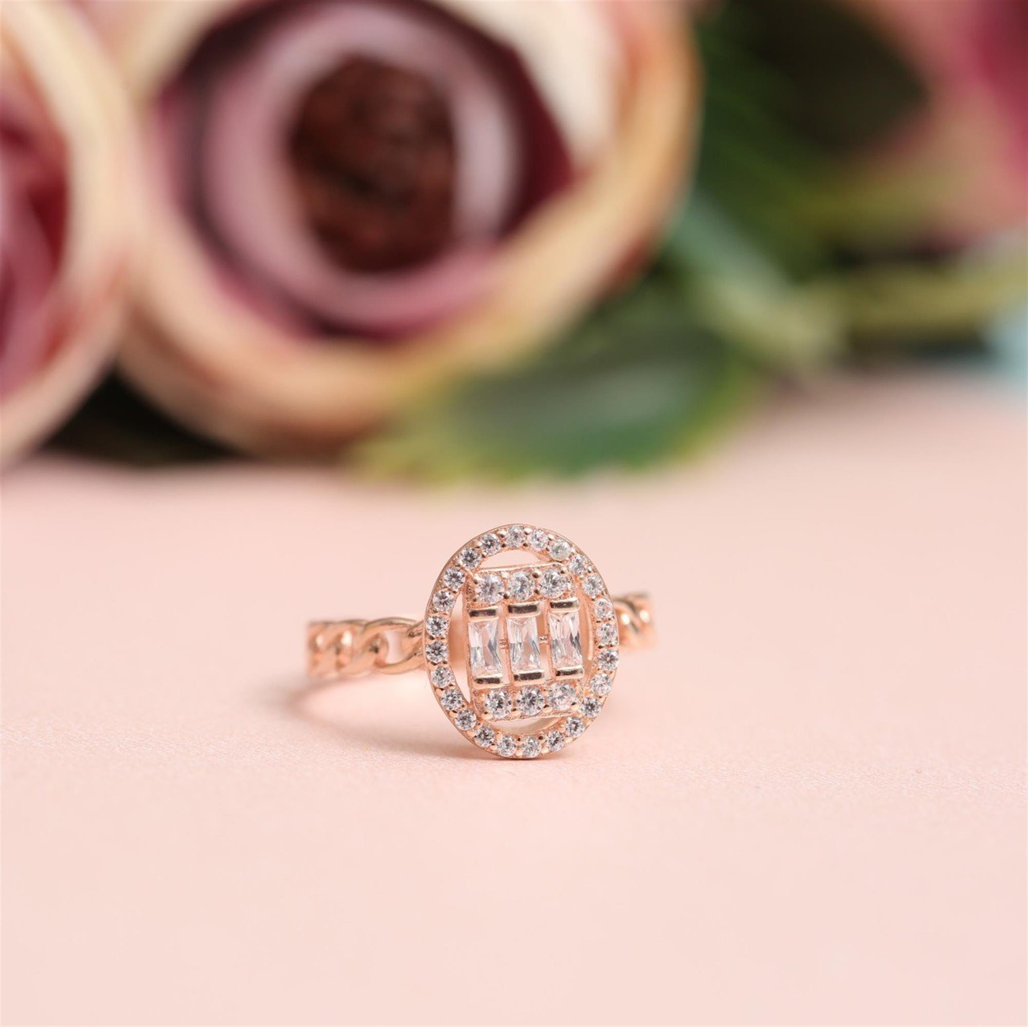 Oval Baguette Stone Rose Gold Ring