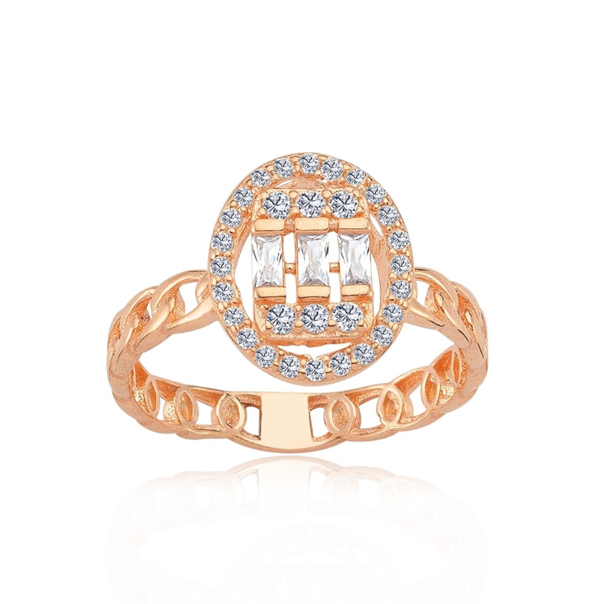 Oval Baguette Stone Rose Gold Ring