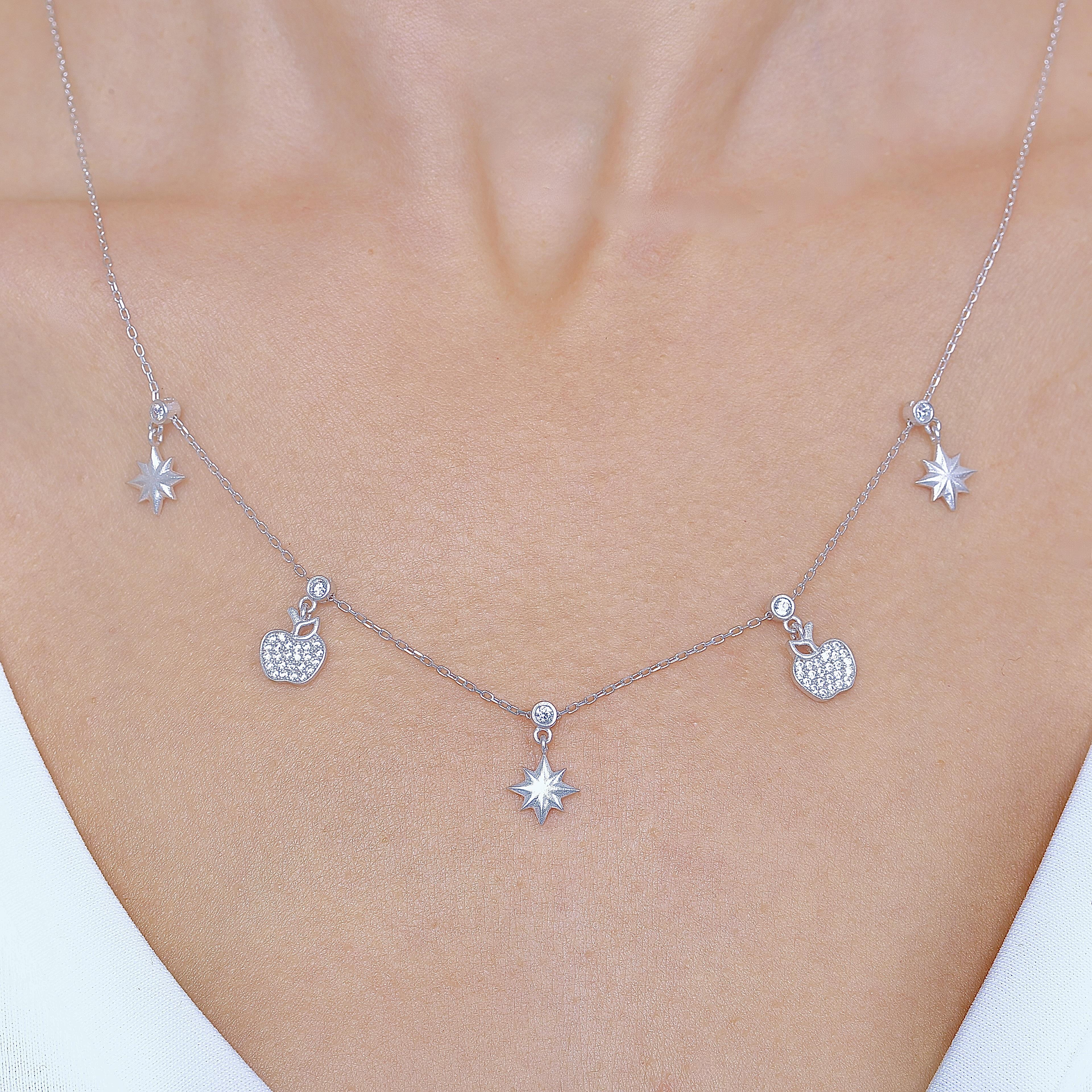 Sparkling Apples Luck Silver Choker Necklace
