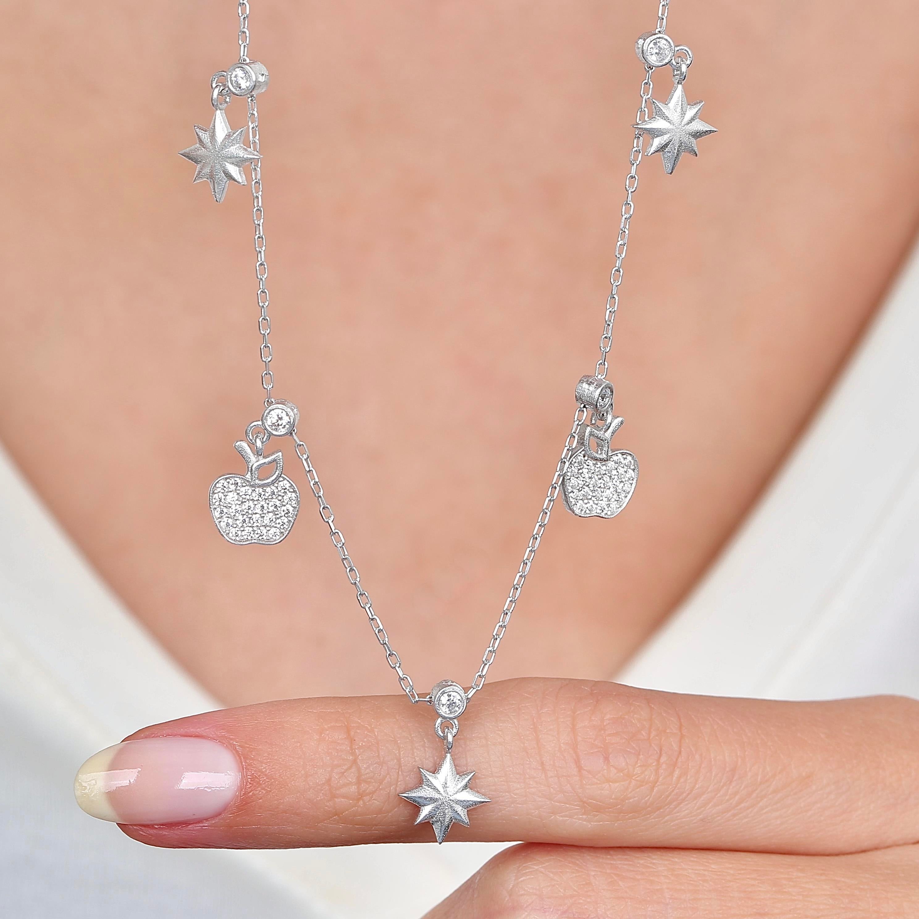 Sparkling Apples Luck Silver Choker Necklace