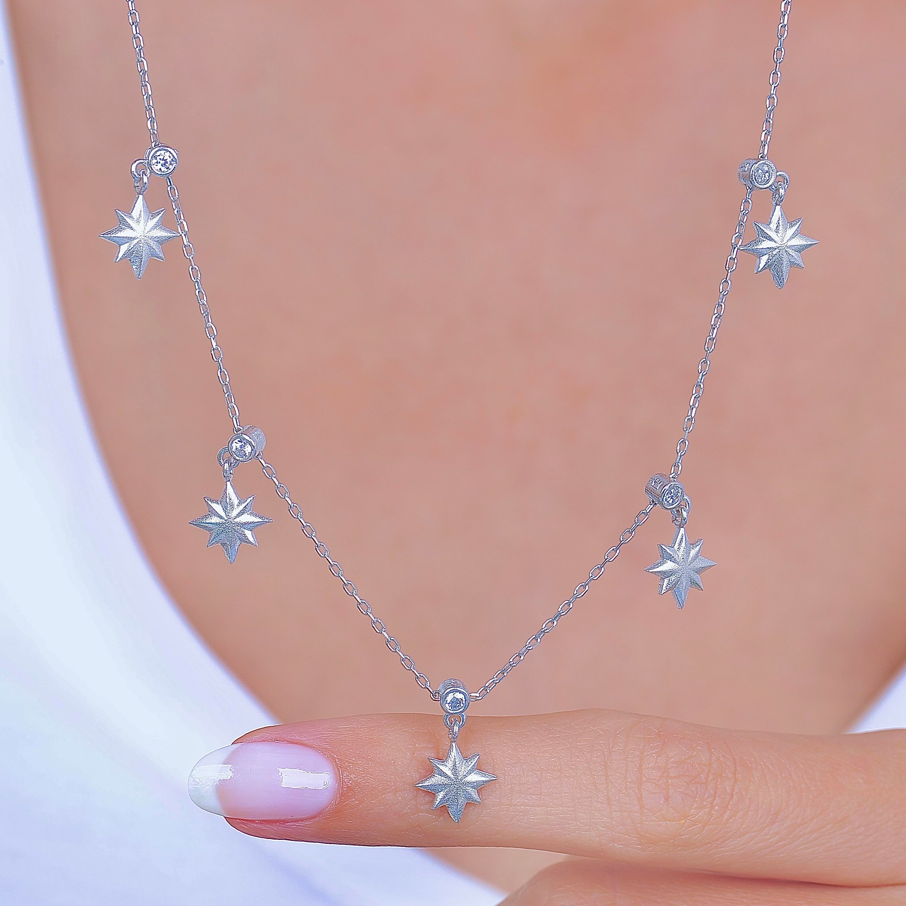 Sparkling Polaris Lucky Choker Silver Necklace