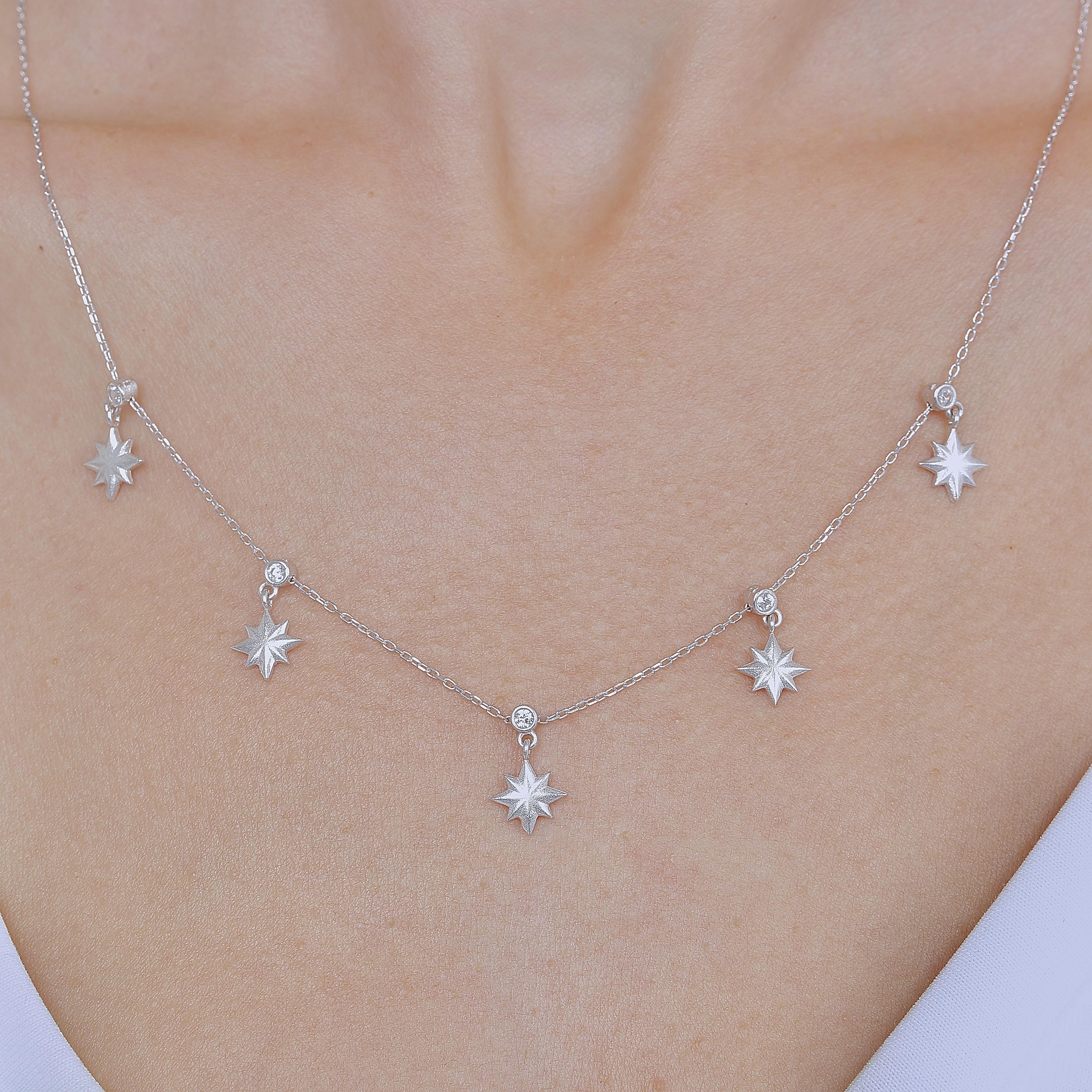 Sparkling Polaris Lucky Choker Silver Necklace