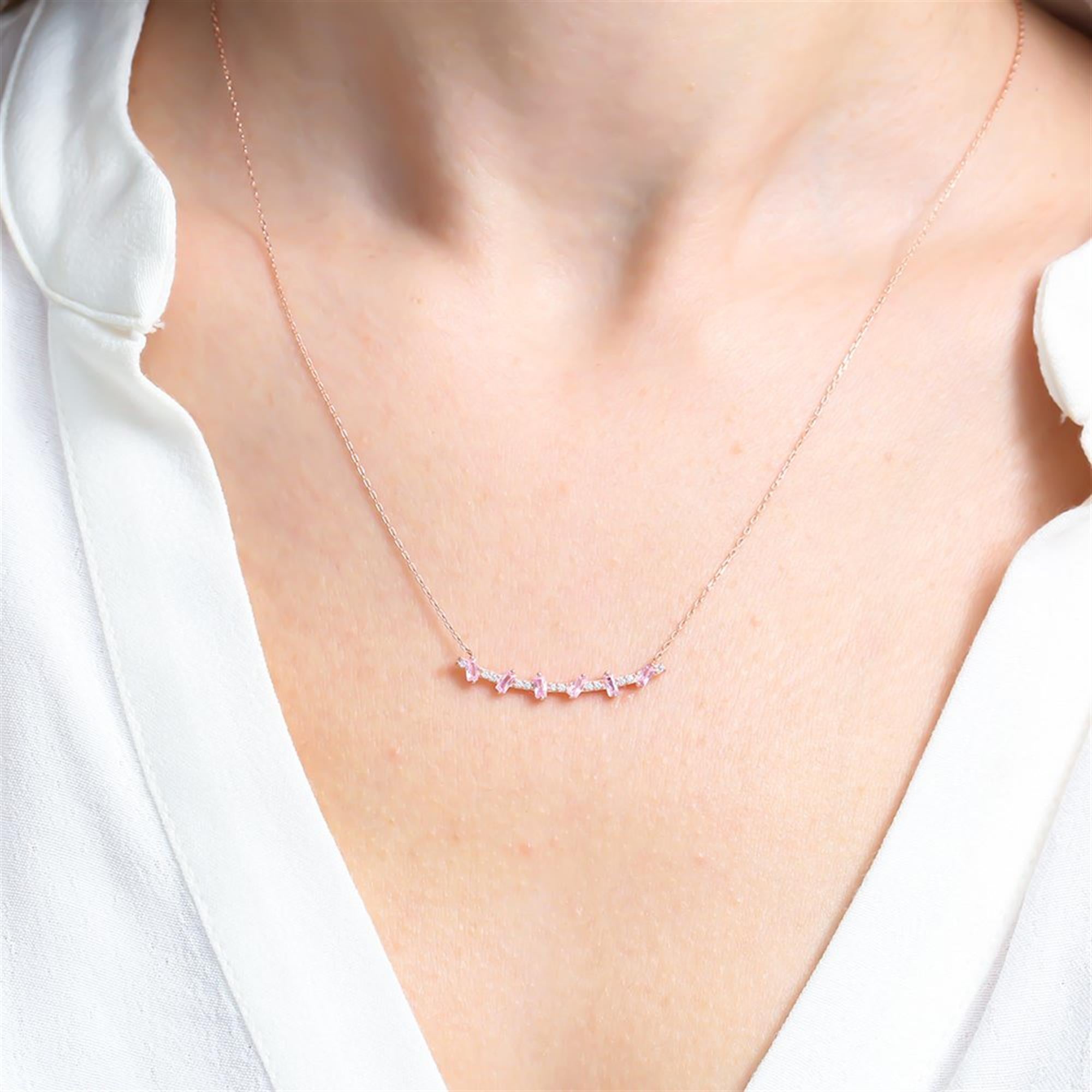 Pink Baguette Sparkle Bar Rose Gold Necklace