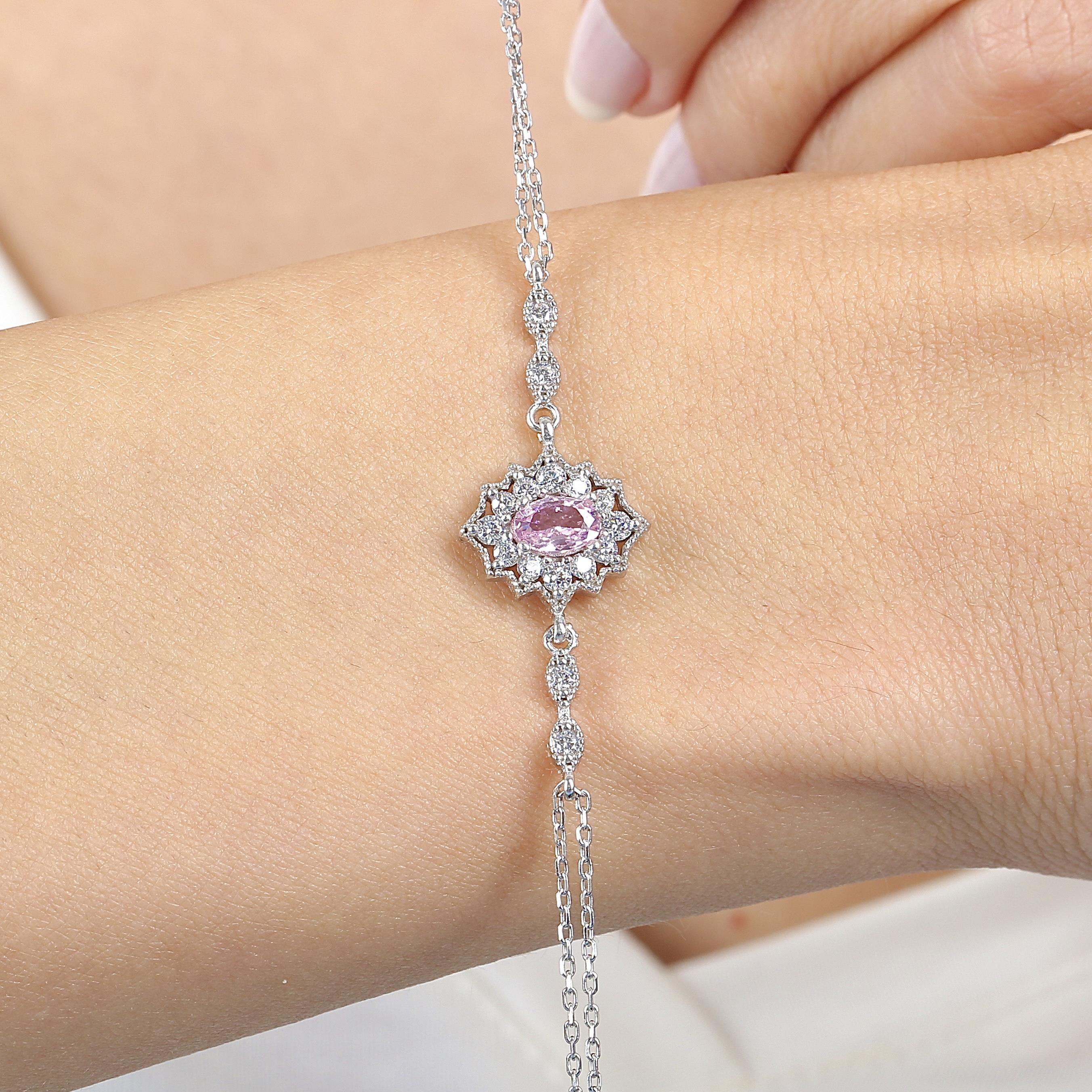 Pink Stone Noble Bohemian Vintage Silver Bracelet