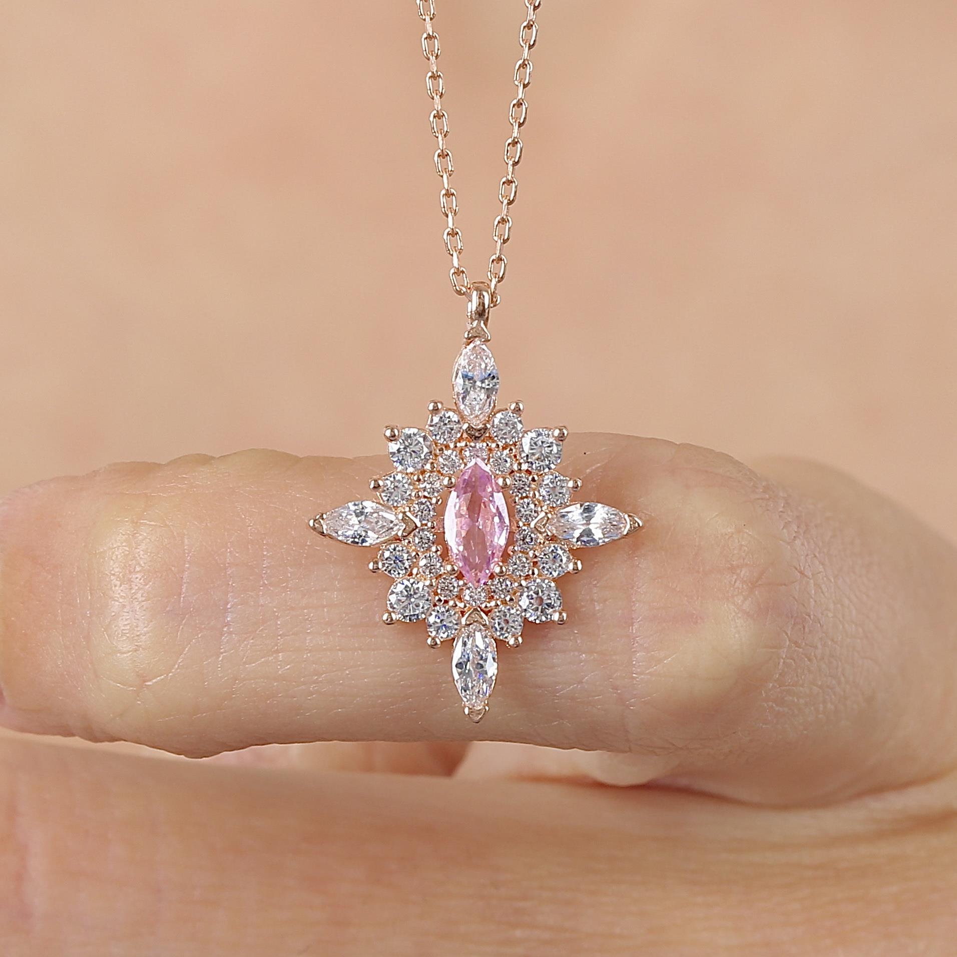 Pink Stone Dynasty Crest Vintage Silver Necklace