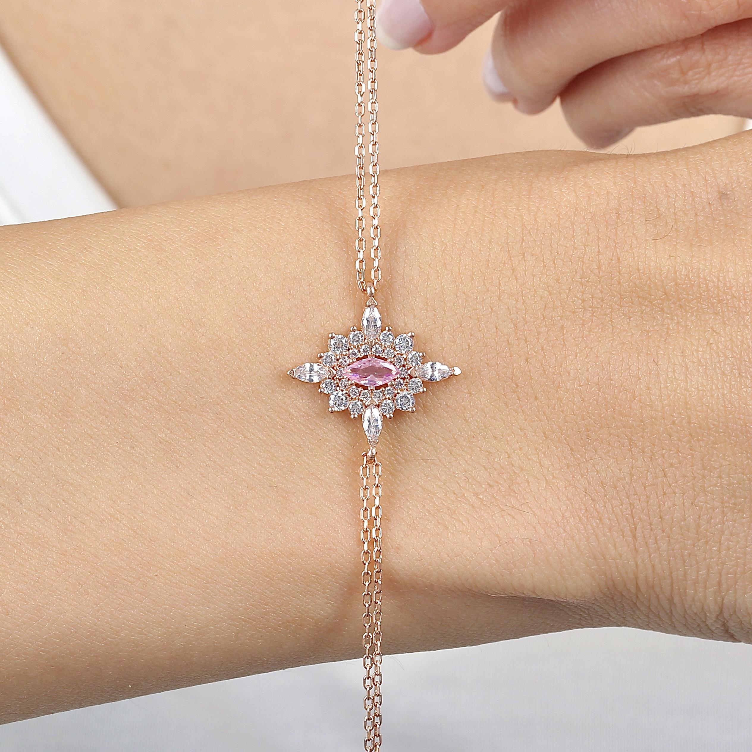 Pink Stone Royal Insignia Vintage Rose Gold Bracelet