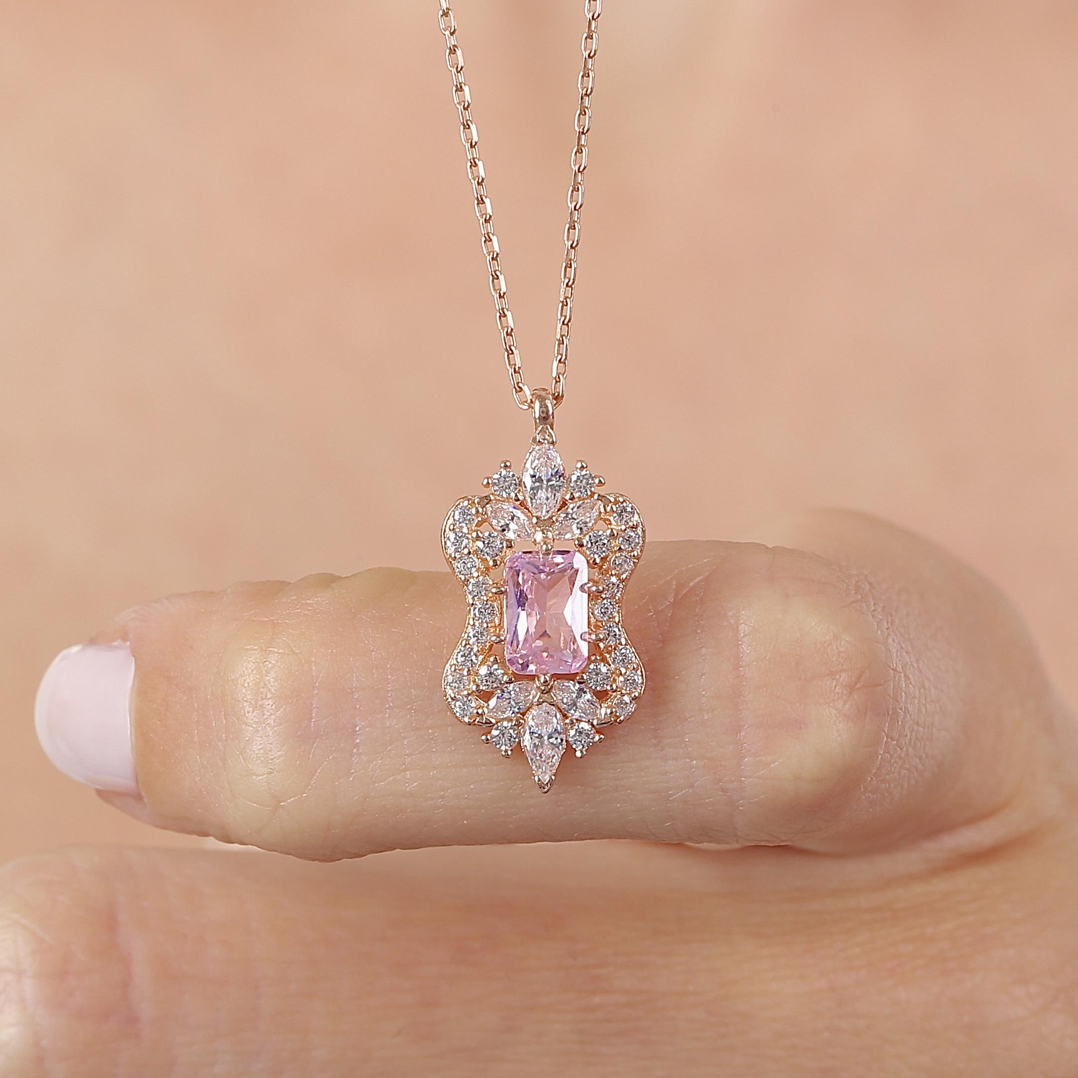 Pink Stone Vintage Silver Necklace