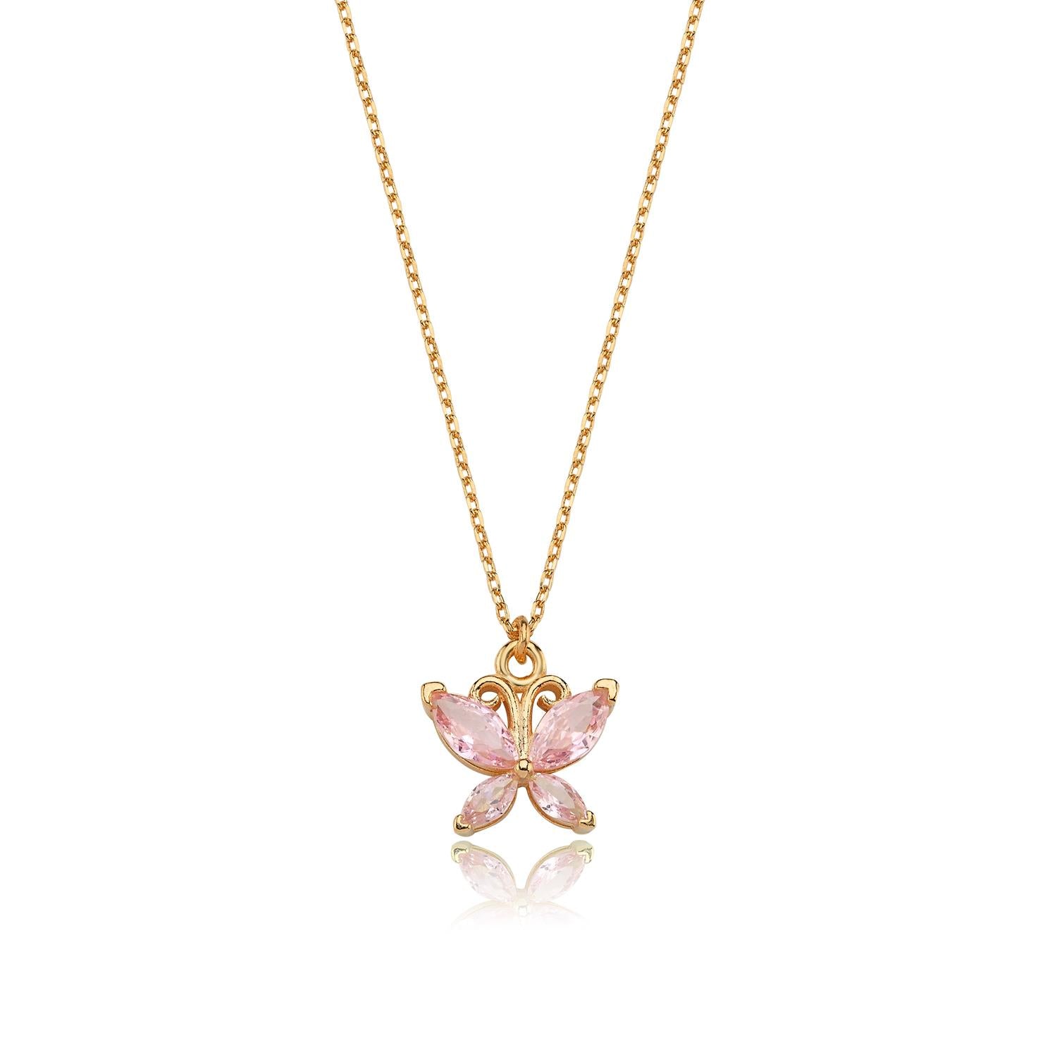 Pink Stone Butterfly Rose Gold Plated Necklace