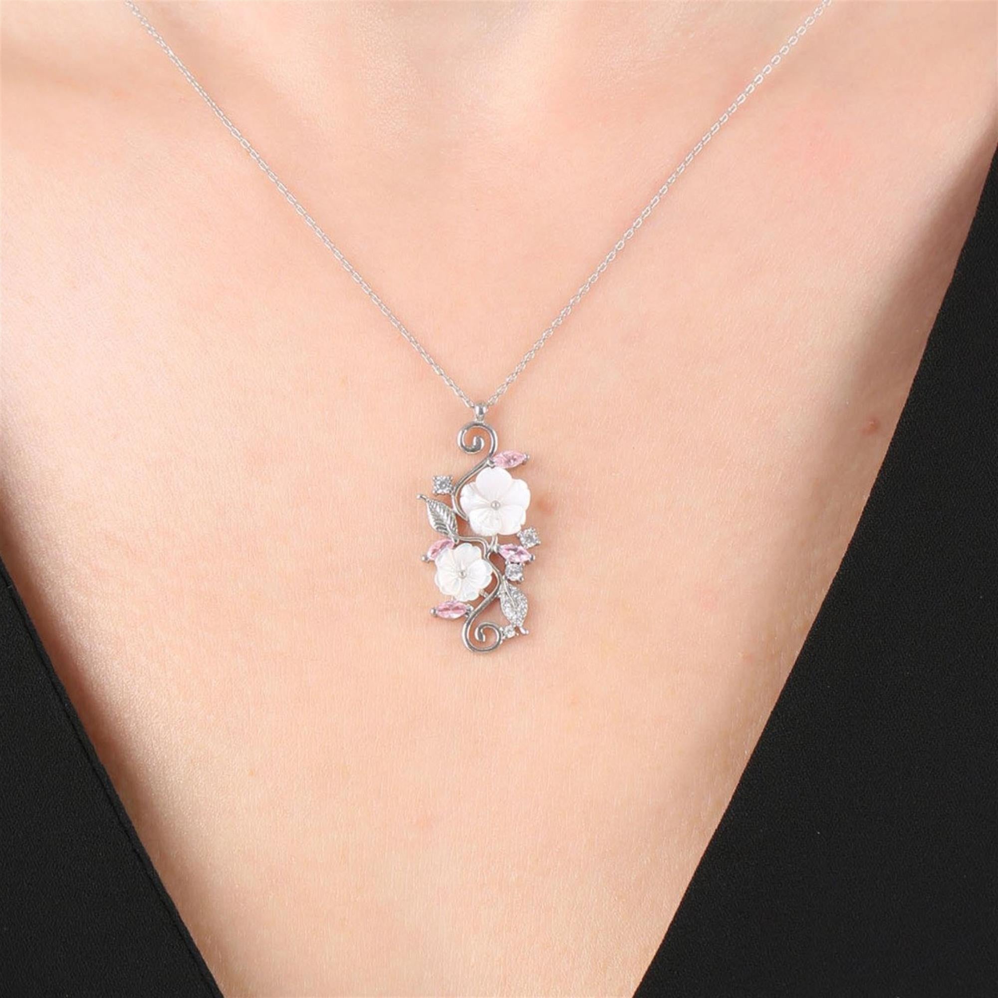 Pink Stone Magnolia Flower Love Garden Silver Necklace