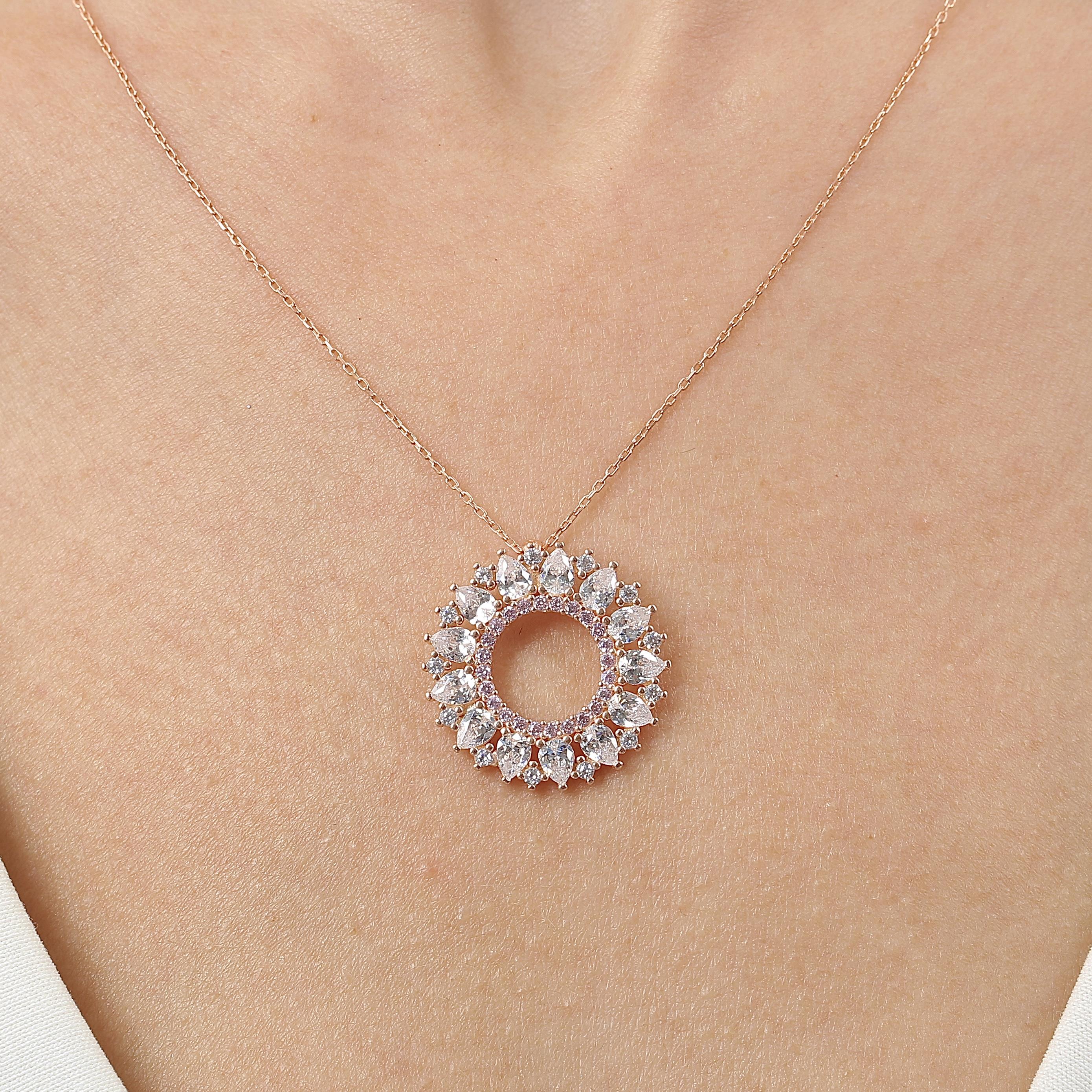 Pink Stone Ocean Sun Geometric Rose Gold Necklace