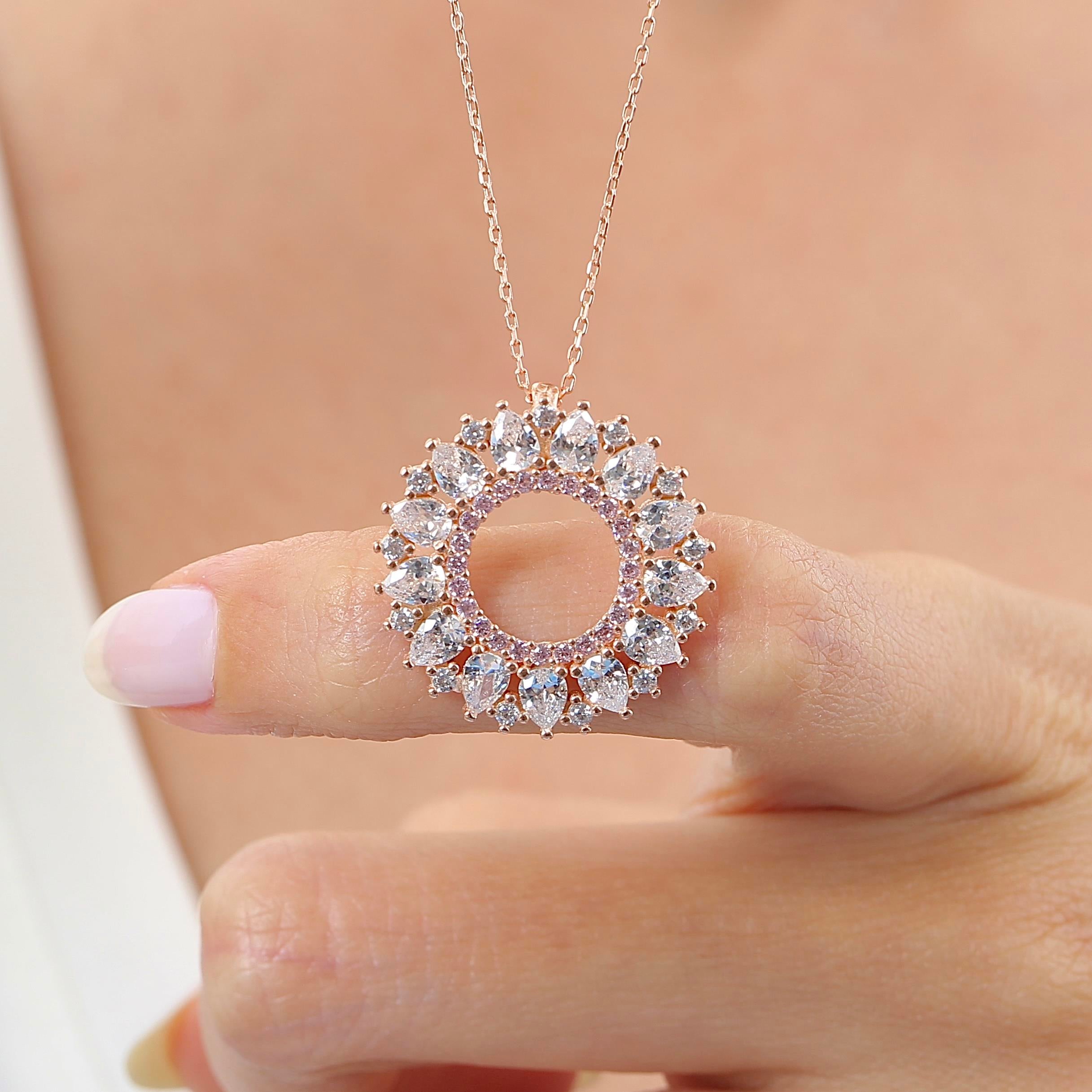 Pink Stone Ocean Sun Geometric Rose Gold Necklace