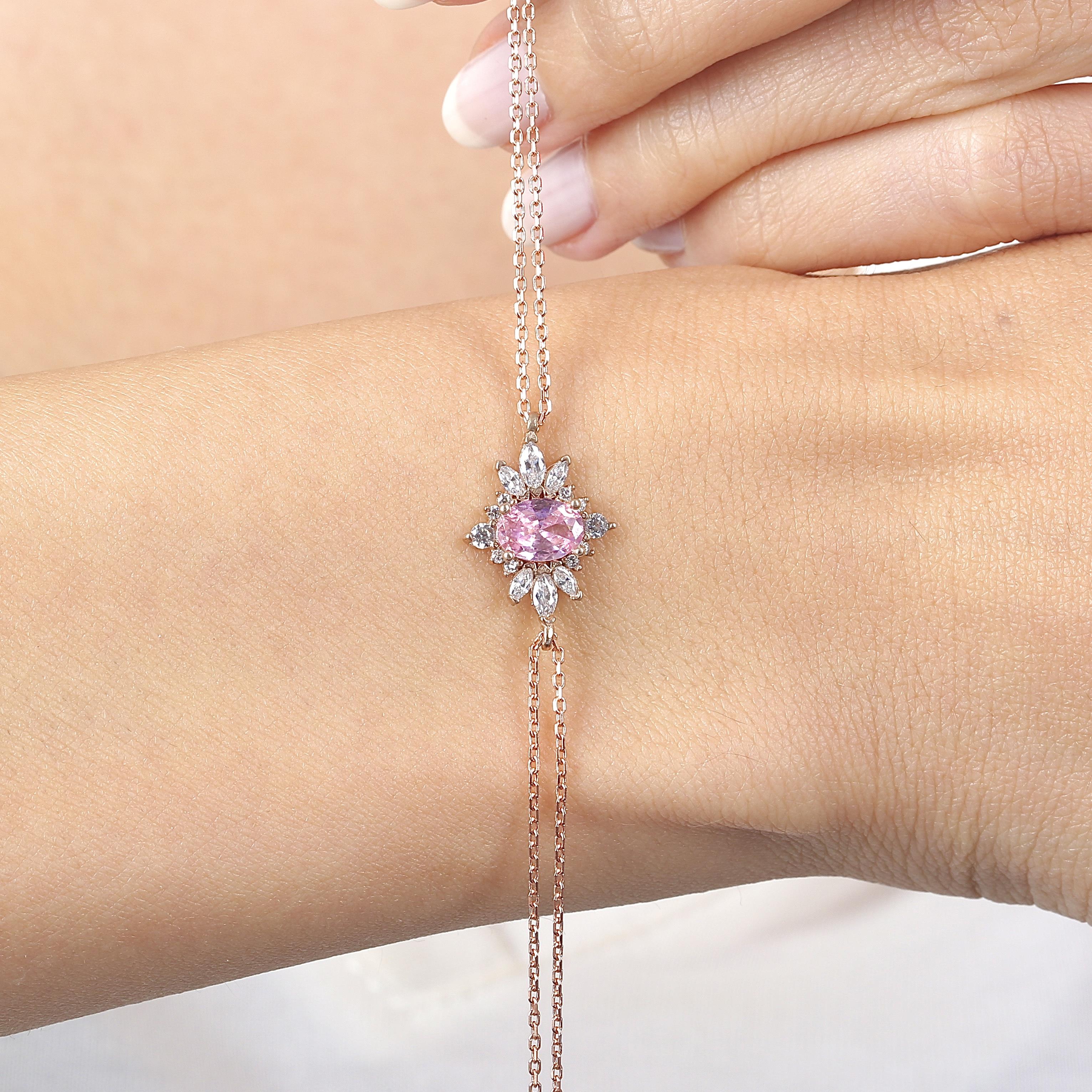 Pink Stone Princess Star Vintage Silver Bracelet