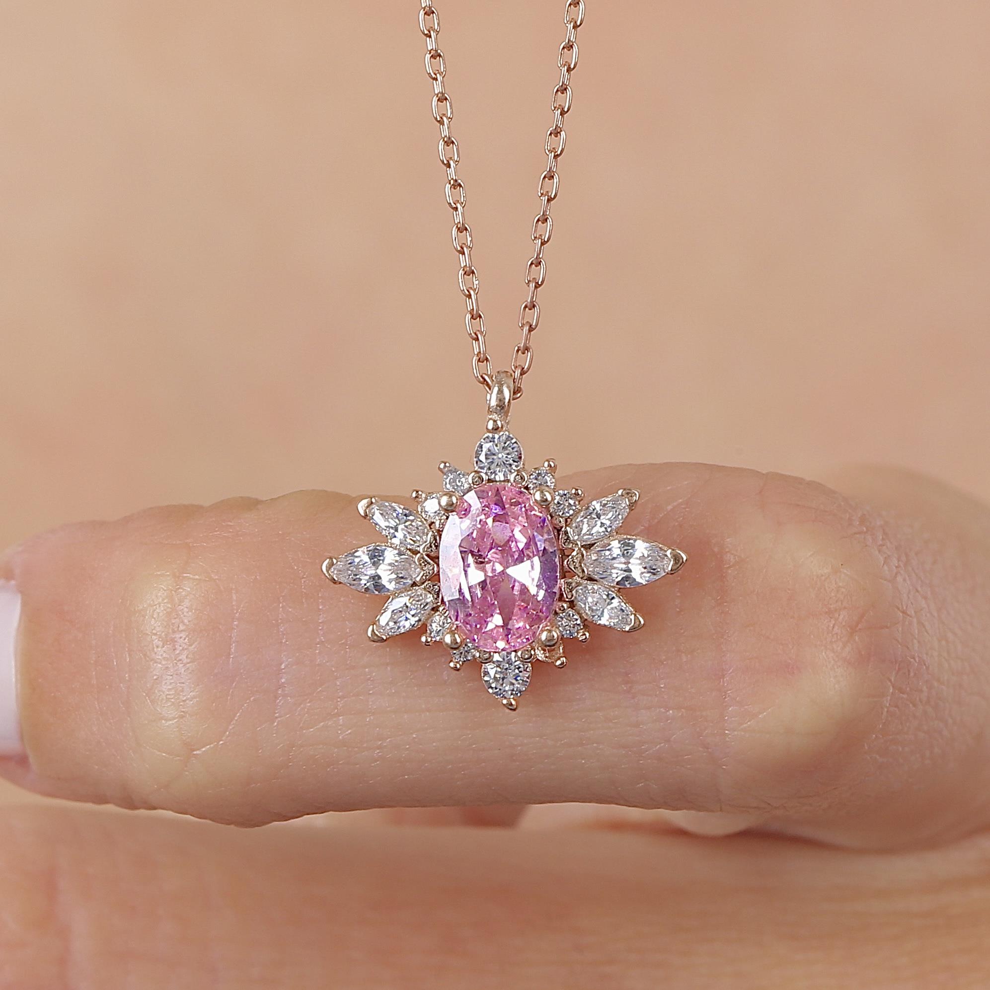 Pink Stone Princess Star Vintage Rose Gold Necklace