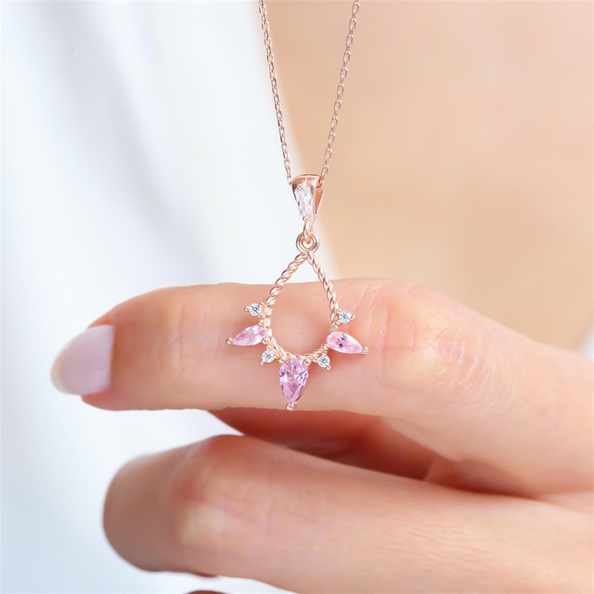 Pink Teardrop Cascade Rose Gold Necklace