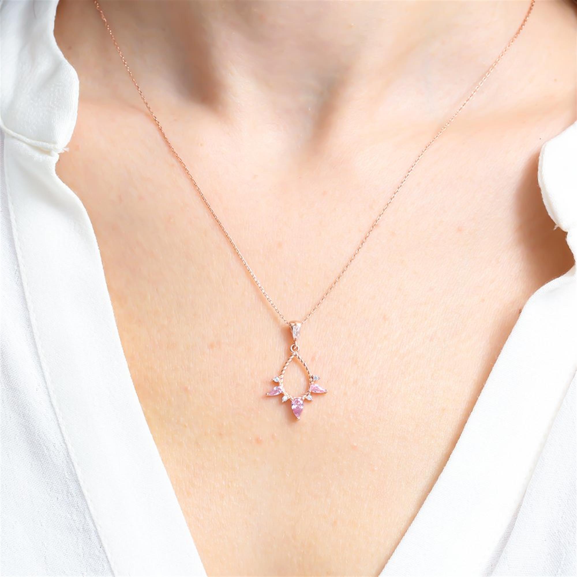 Pink Teardrop Cascade Rose Gold Necklace