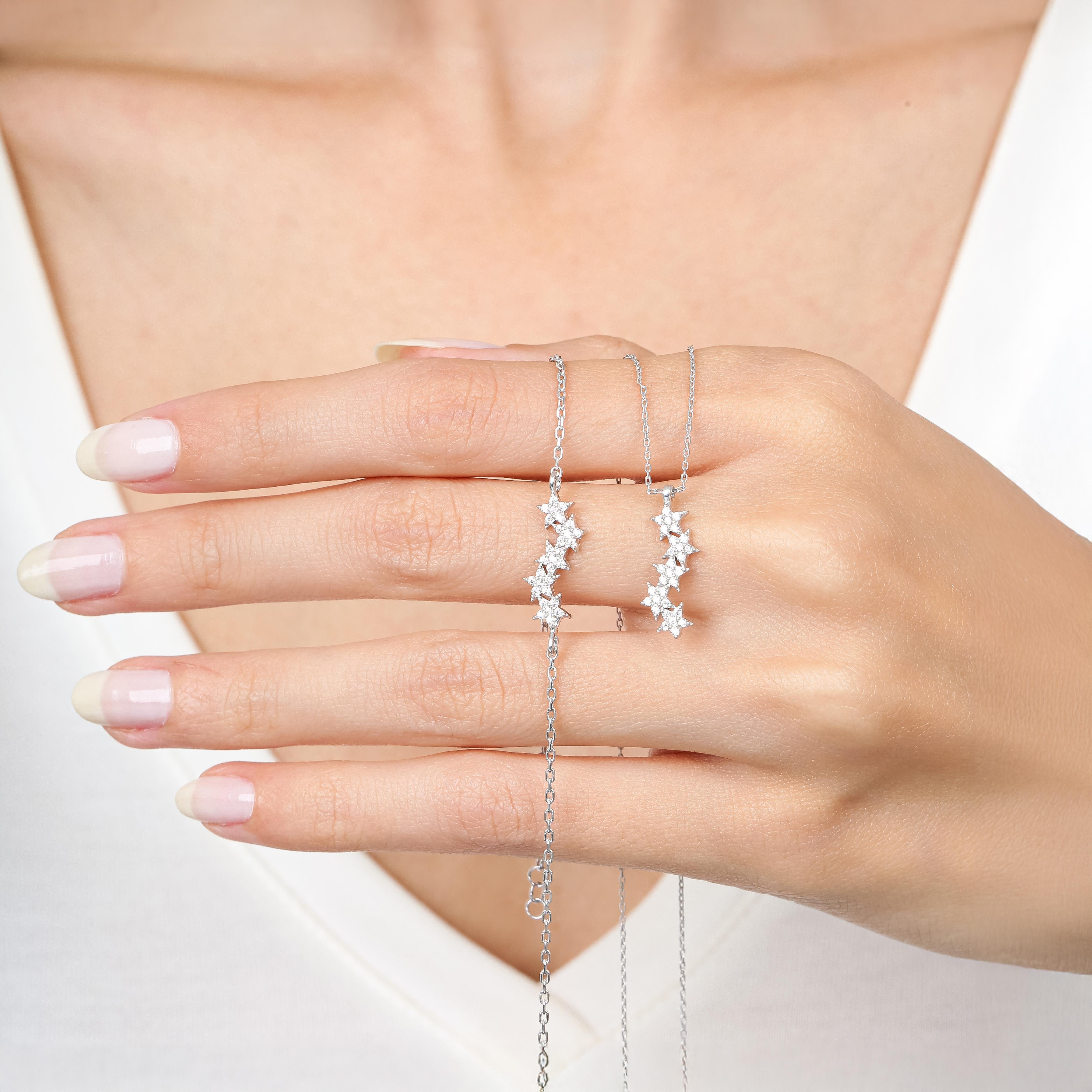 Diamond Setting Asymmetric Stars Silver Jewelry Set