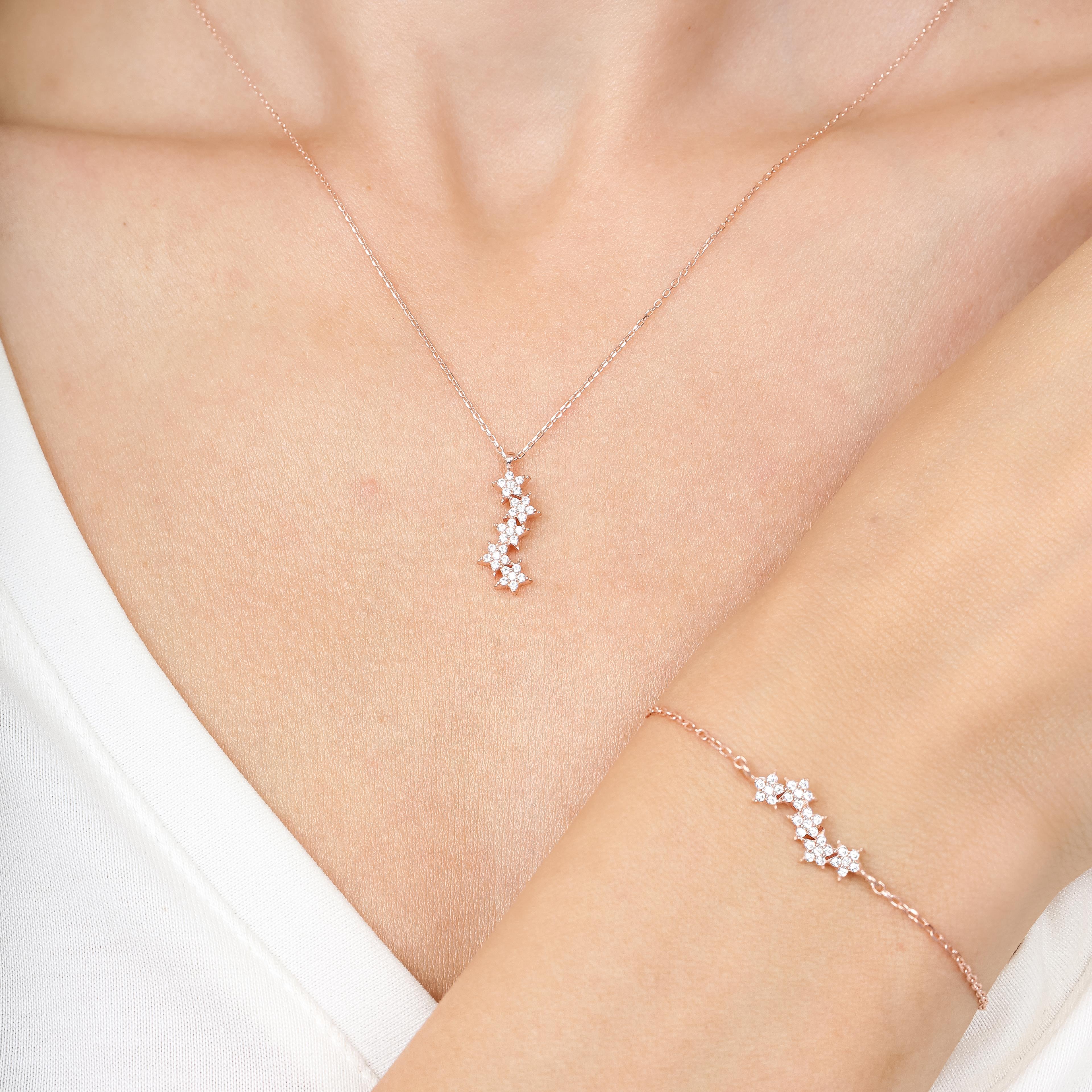 Diamond Setting Asymmetric Stars Rose Gold Duo Set