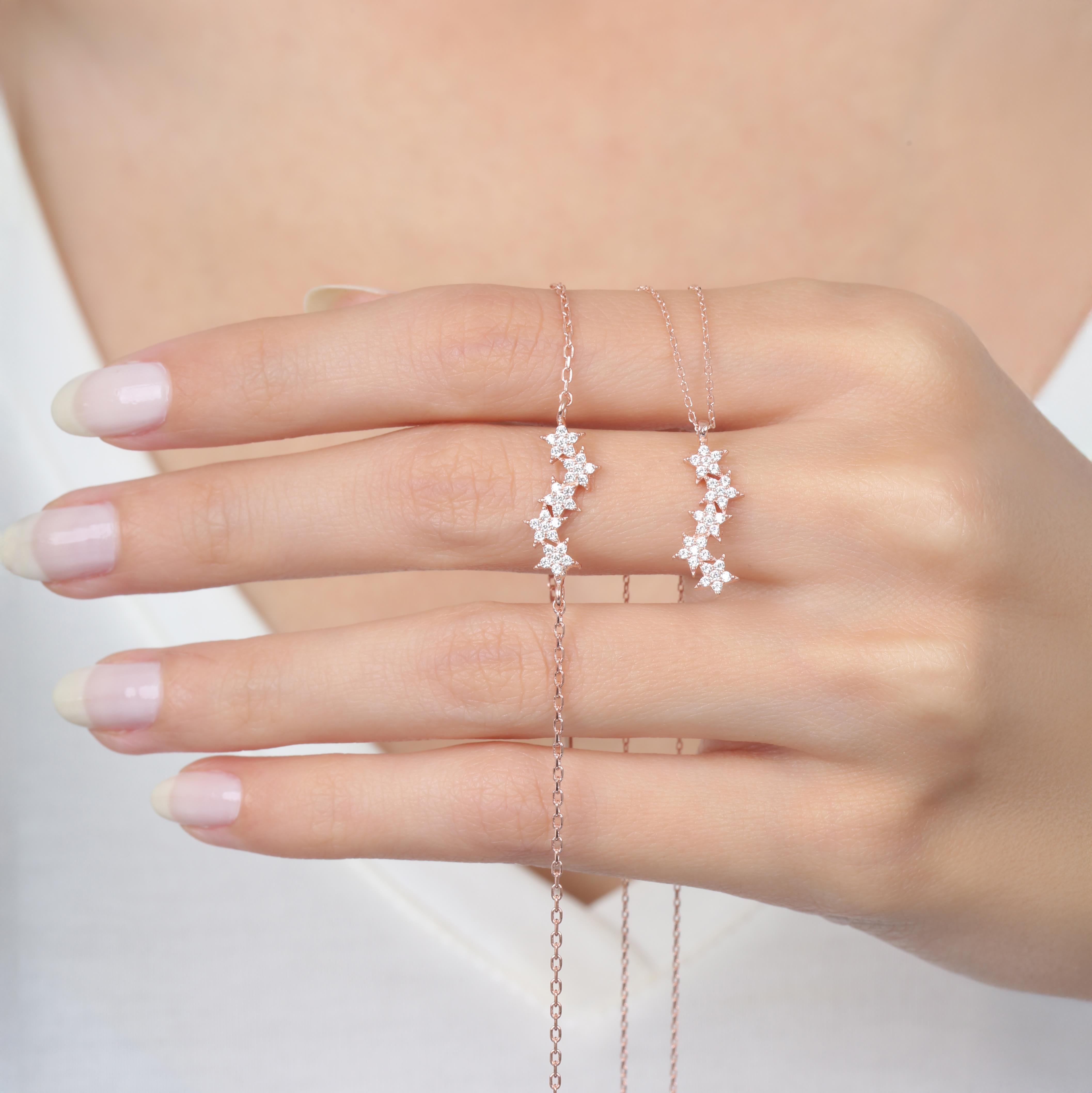 Diamond Setting Asymmetric Stars Rose Gold Duo Set