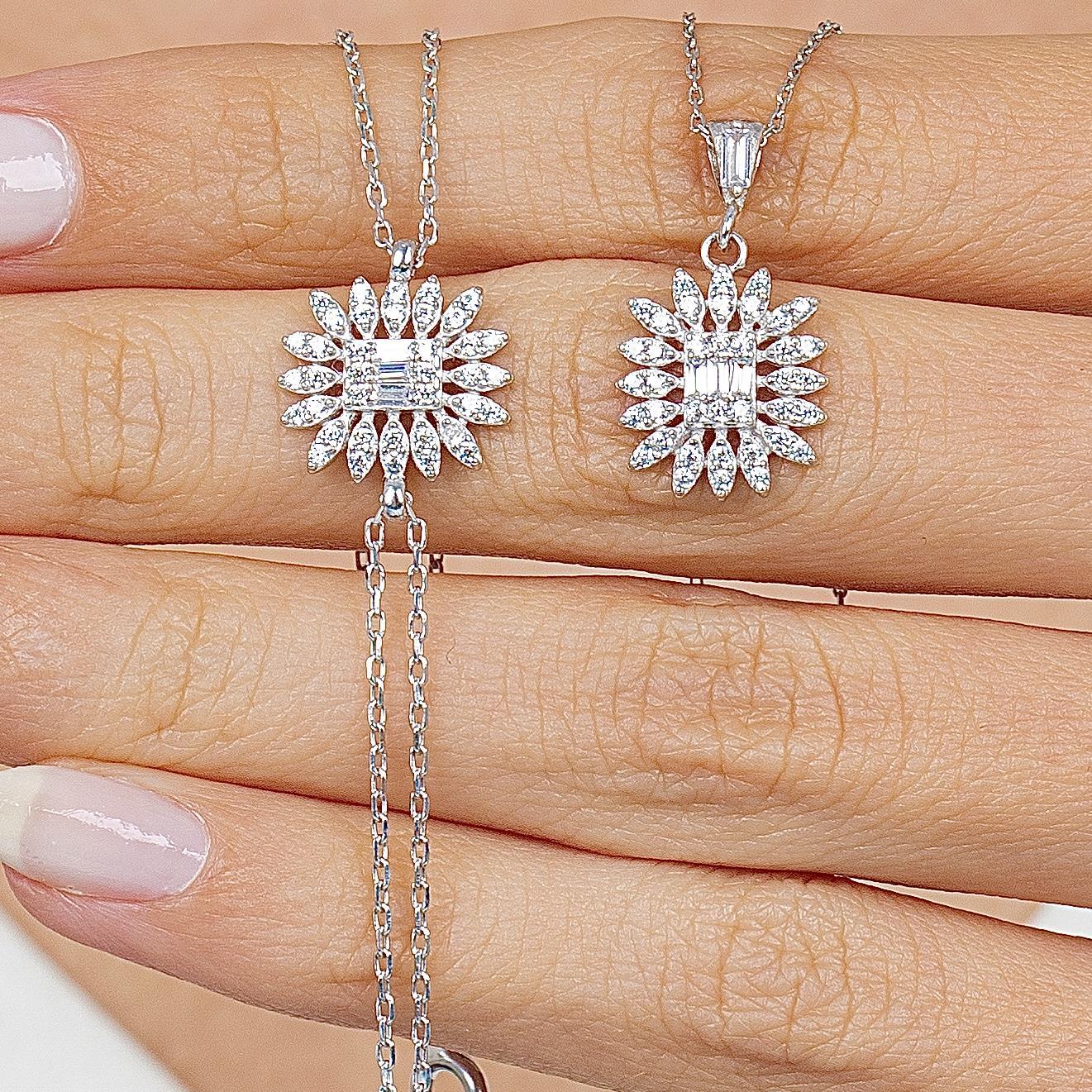 Diamond Baguette Sun Simplicity Seal Silver Jewelry Set