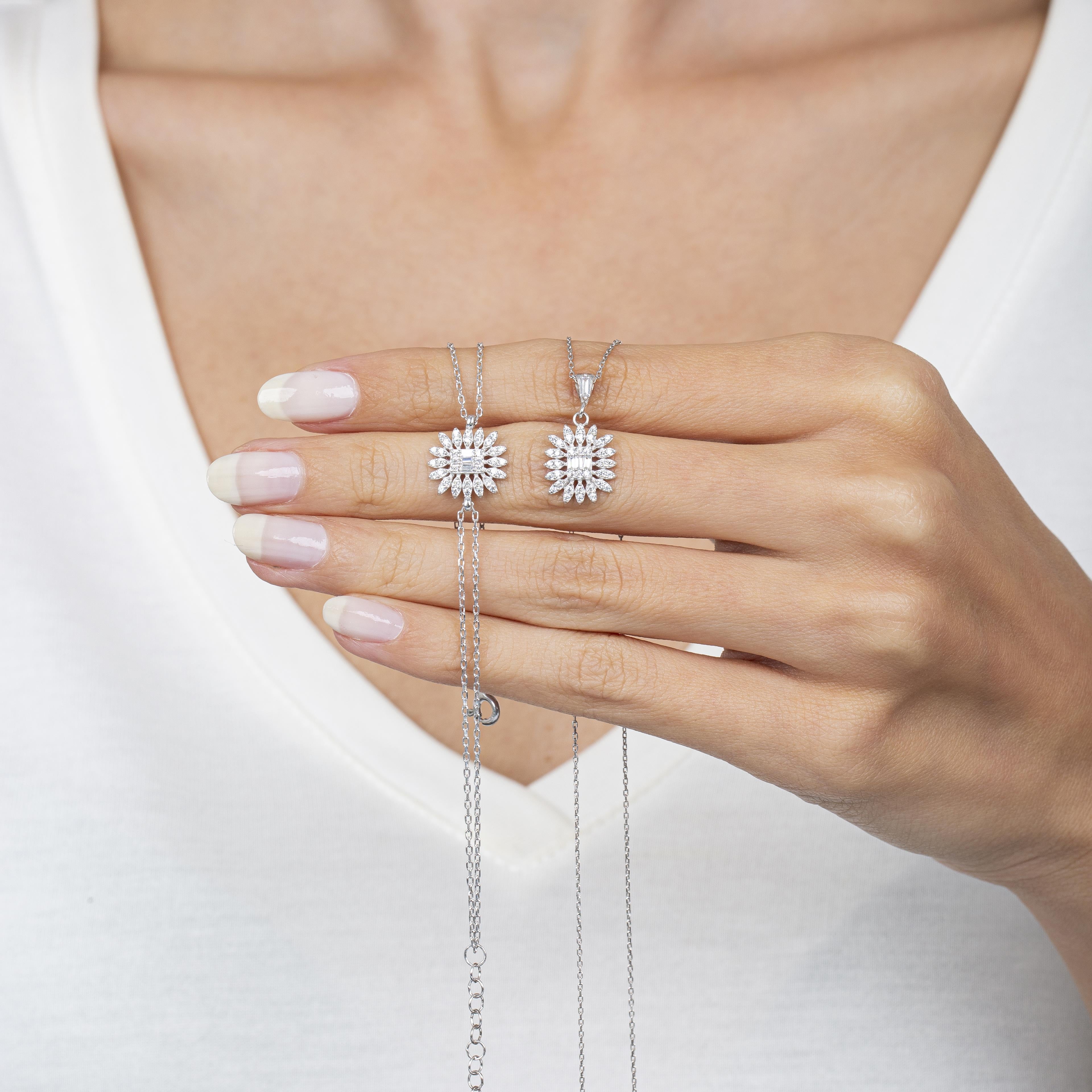 Diamond Baguette Sun Simplicity Seal Silver Jewelry Set