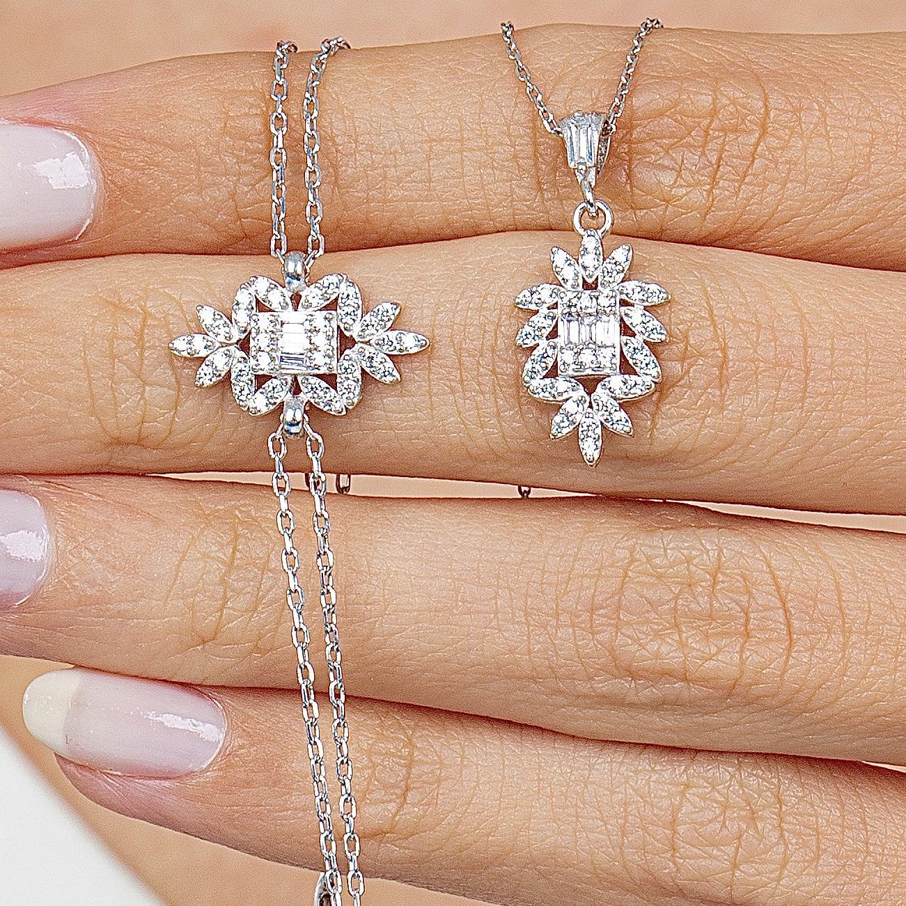 Diamond Baguette Tale Simplicity Seal Silver Jewelry Set