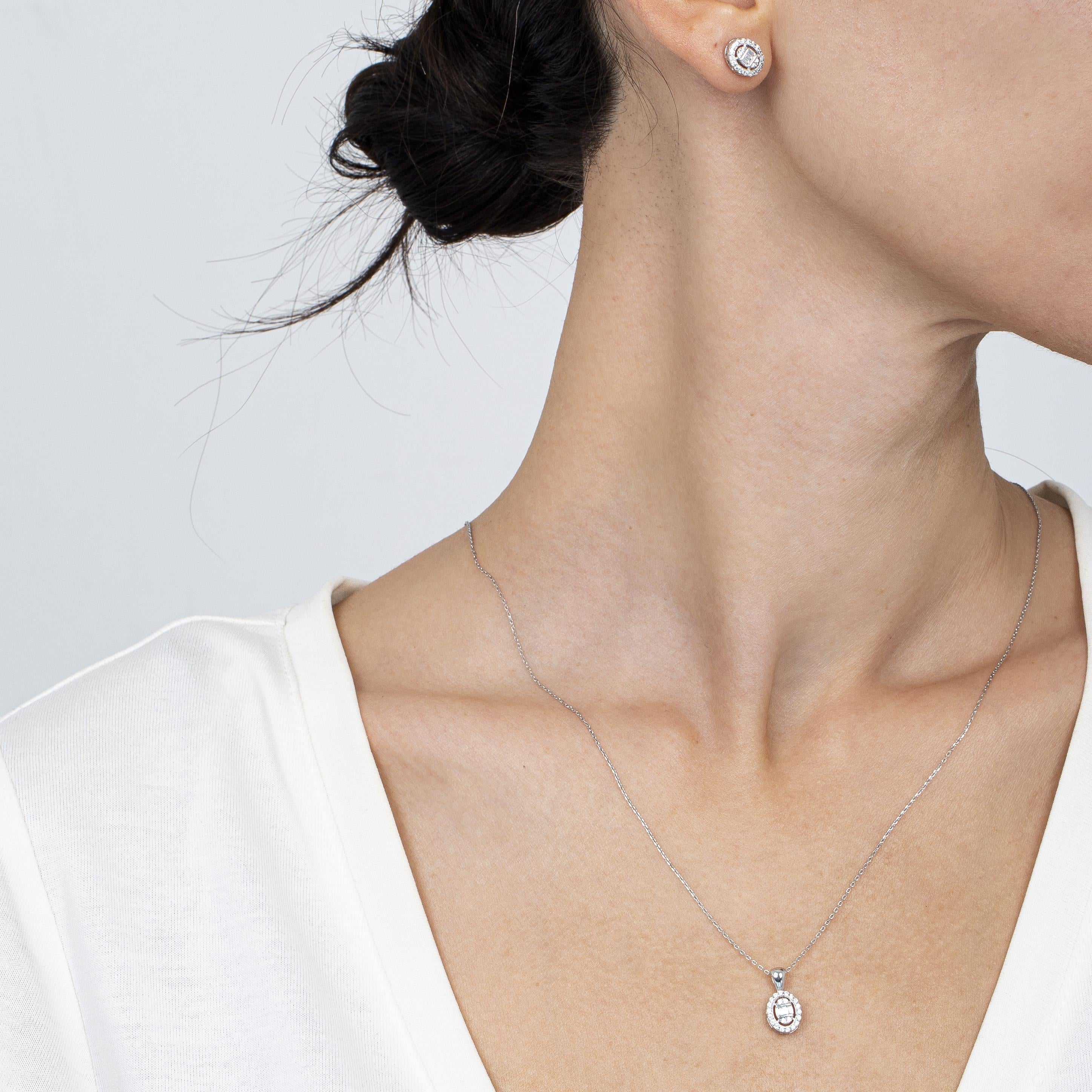 Diamond Setting Baguette Oval Silver Double Set