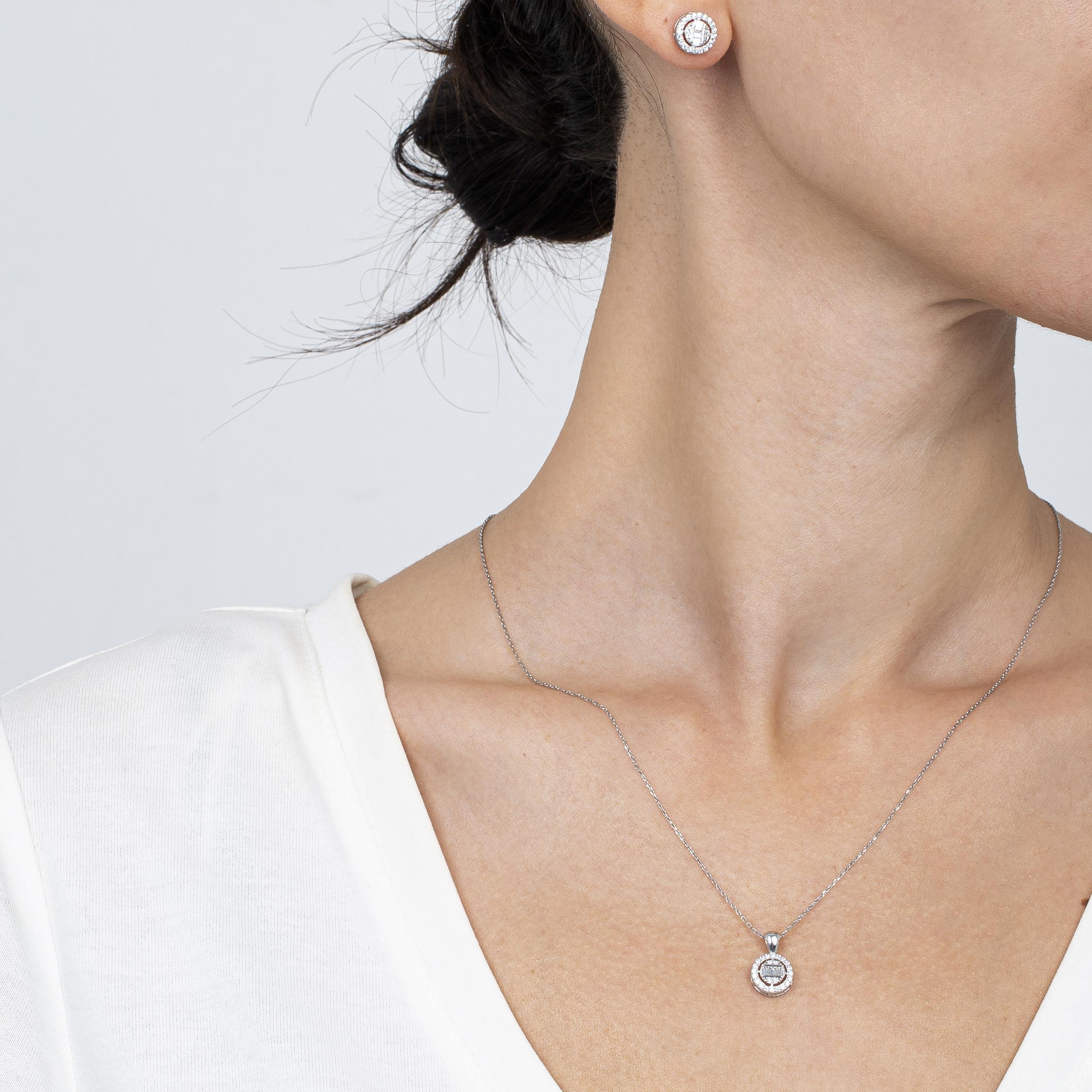 Diamond Setting Baguette Round Silver Duo Set