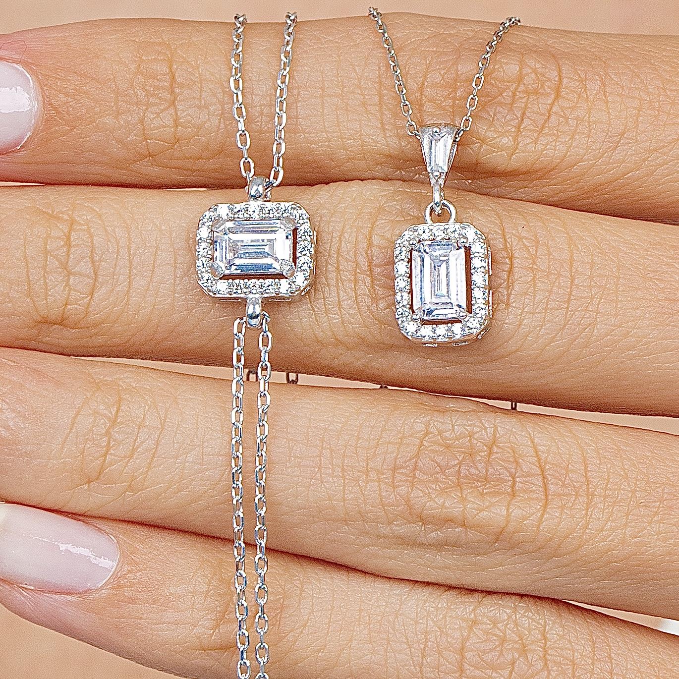Diamond Sparkling Simple Simplicity Seal Silver Jewelry Set