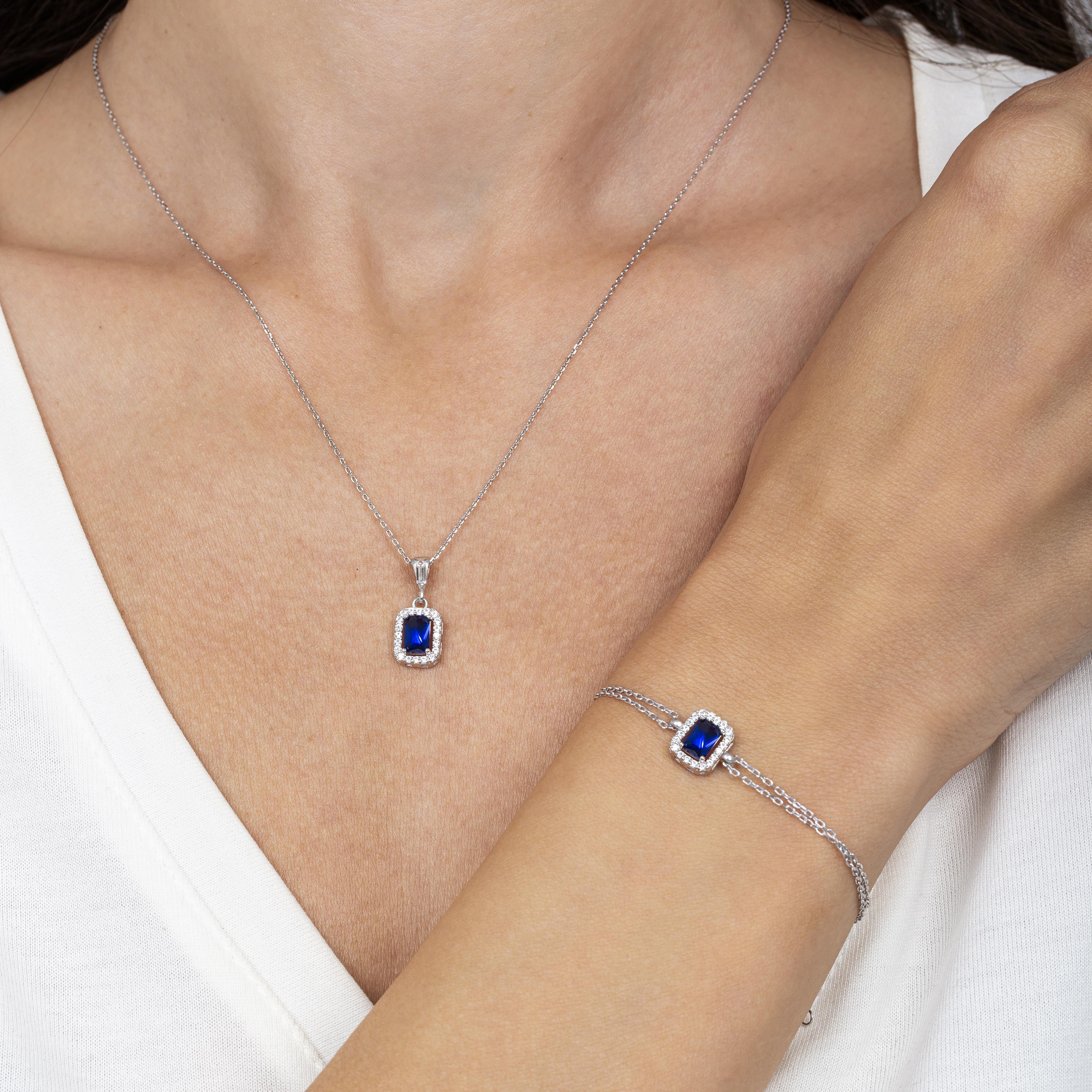 Diamond Sapphire Simplicity Seal Silver Jewelry Set