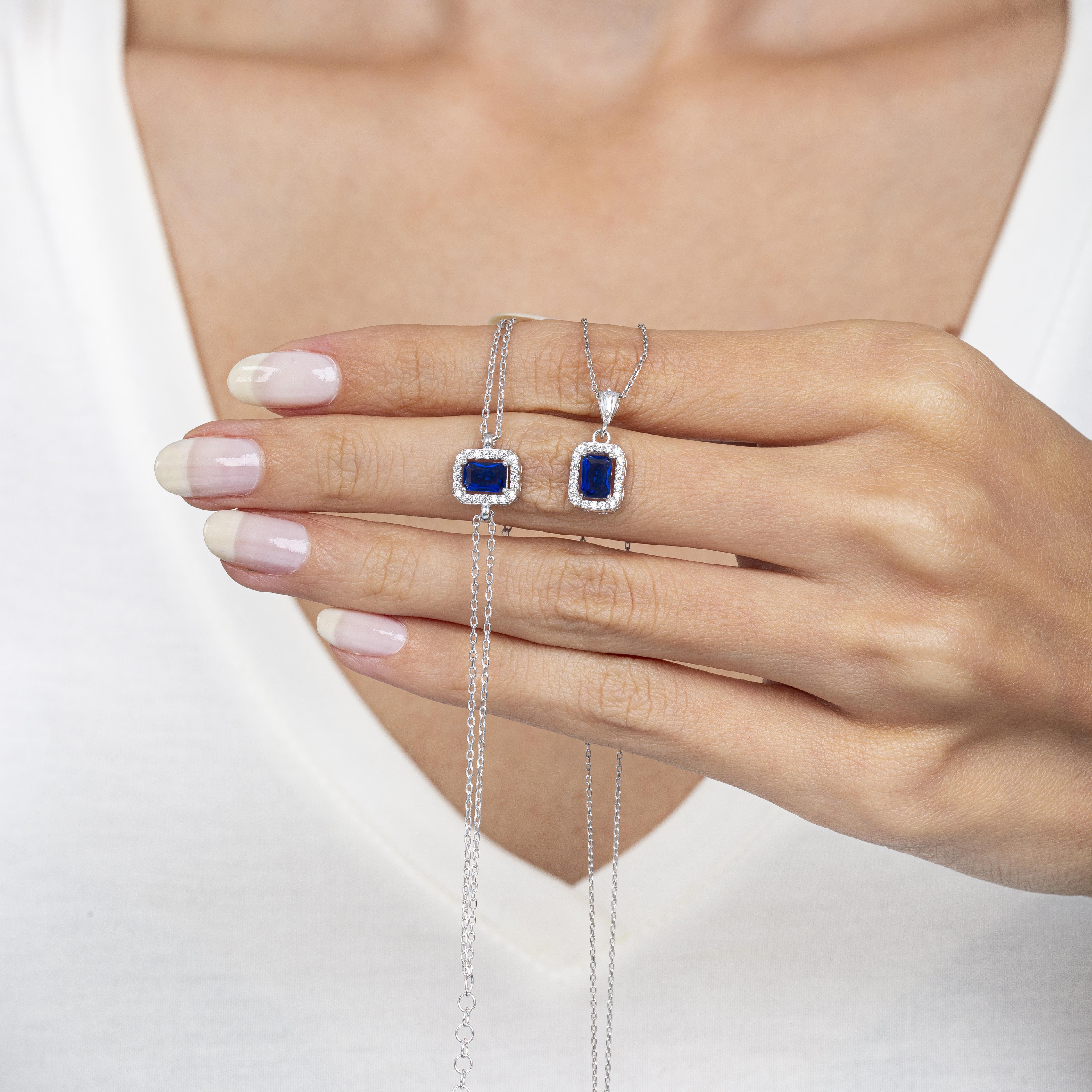 Diamond Sapphire Simplicity Seal Silver Jewelry Set