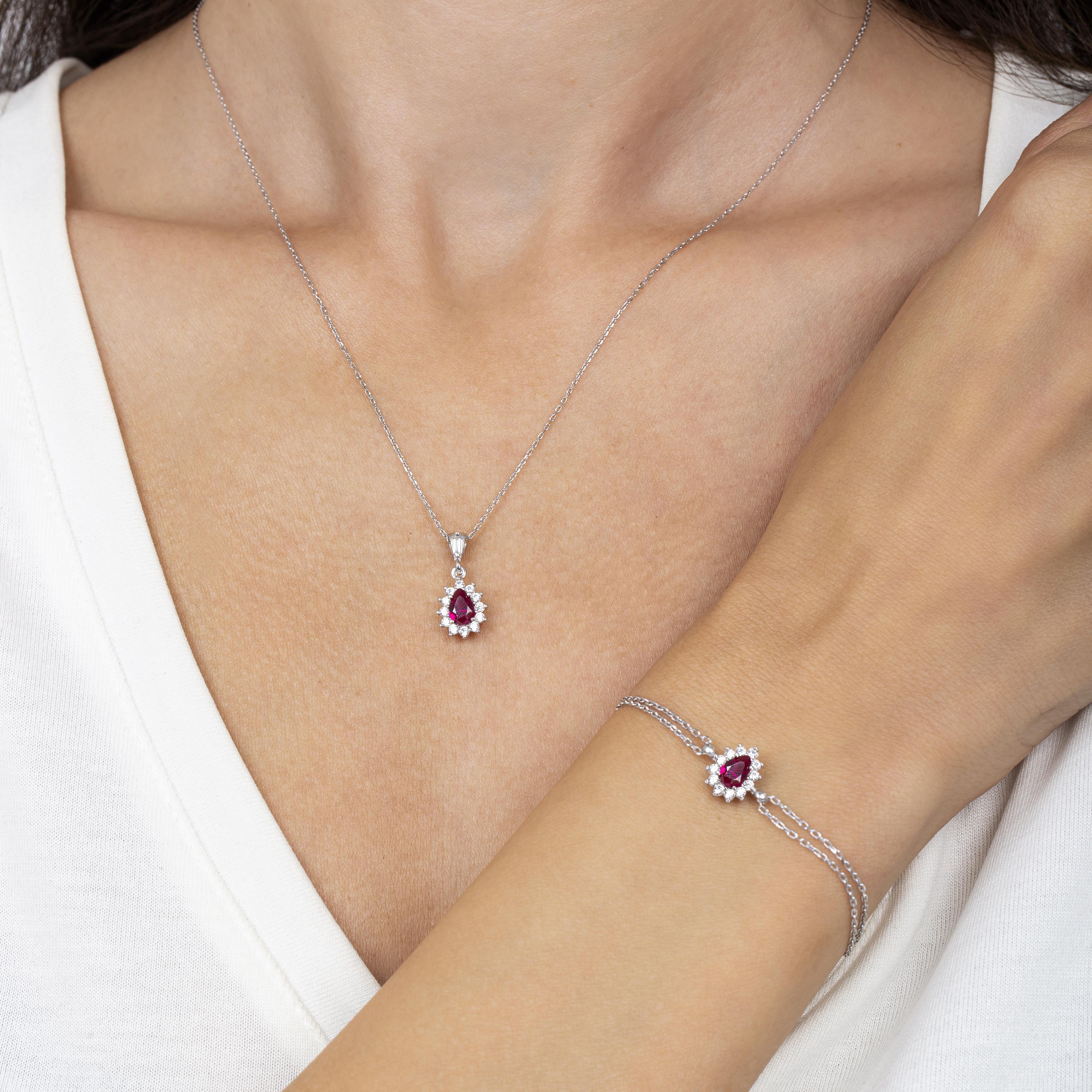 Diamond Drop Ruby 925 Silver Jewelry Set