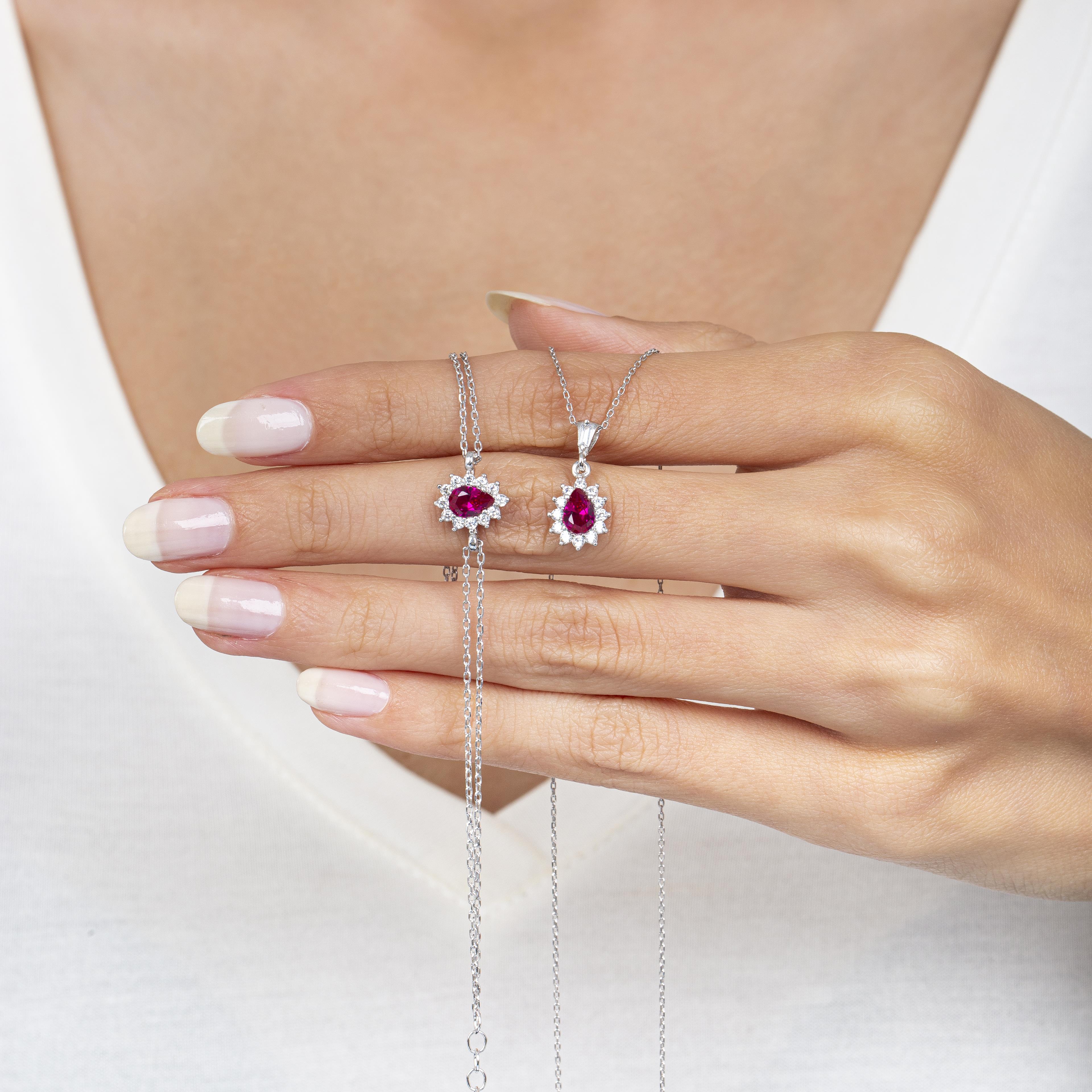 Diamond Drop Ruby 925 Silver Jewelry Set